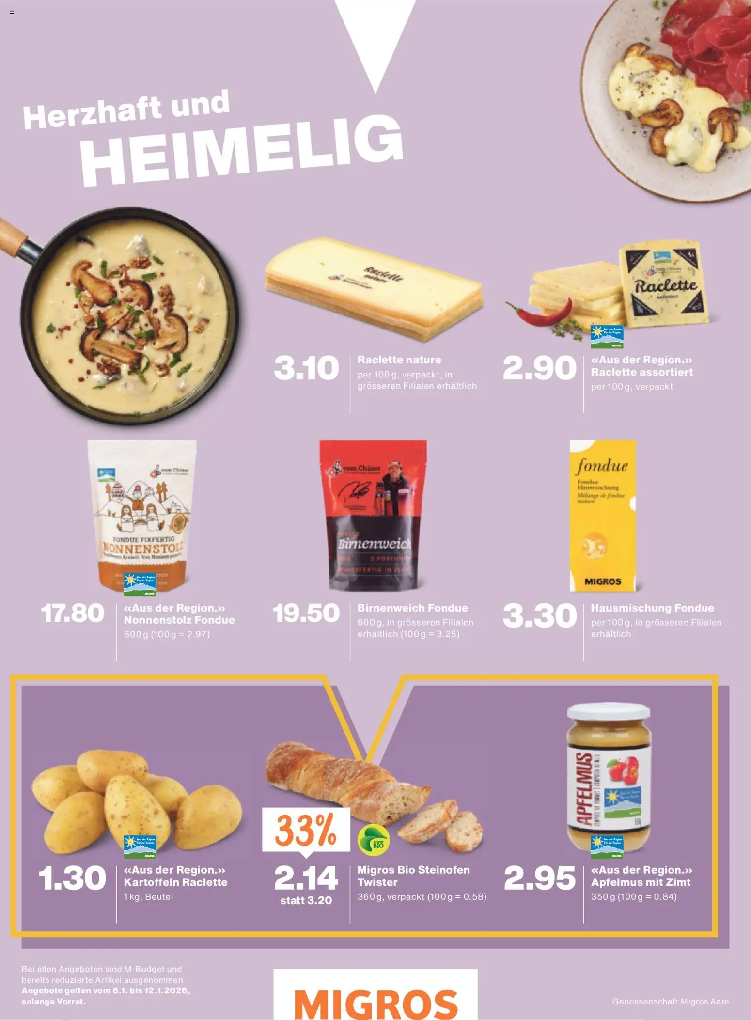 Migros - Magazin – gültig ab 05.01.2026 | Seite: 40 | Produkte: Kartoffeln, Raclette, Fondue, Apple