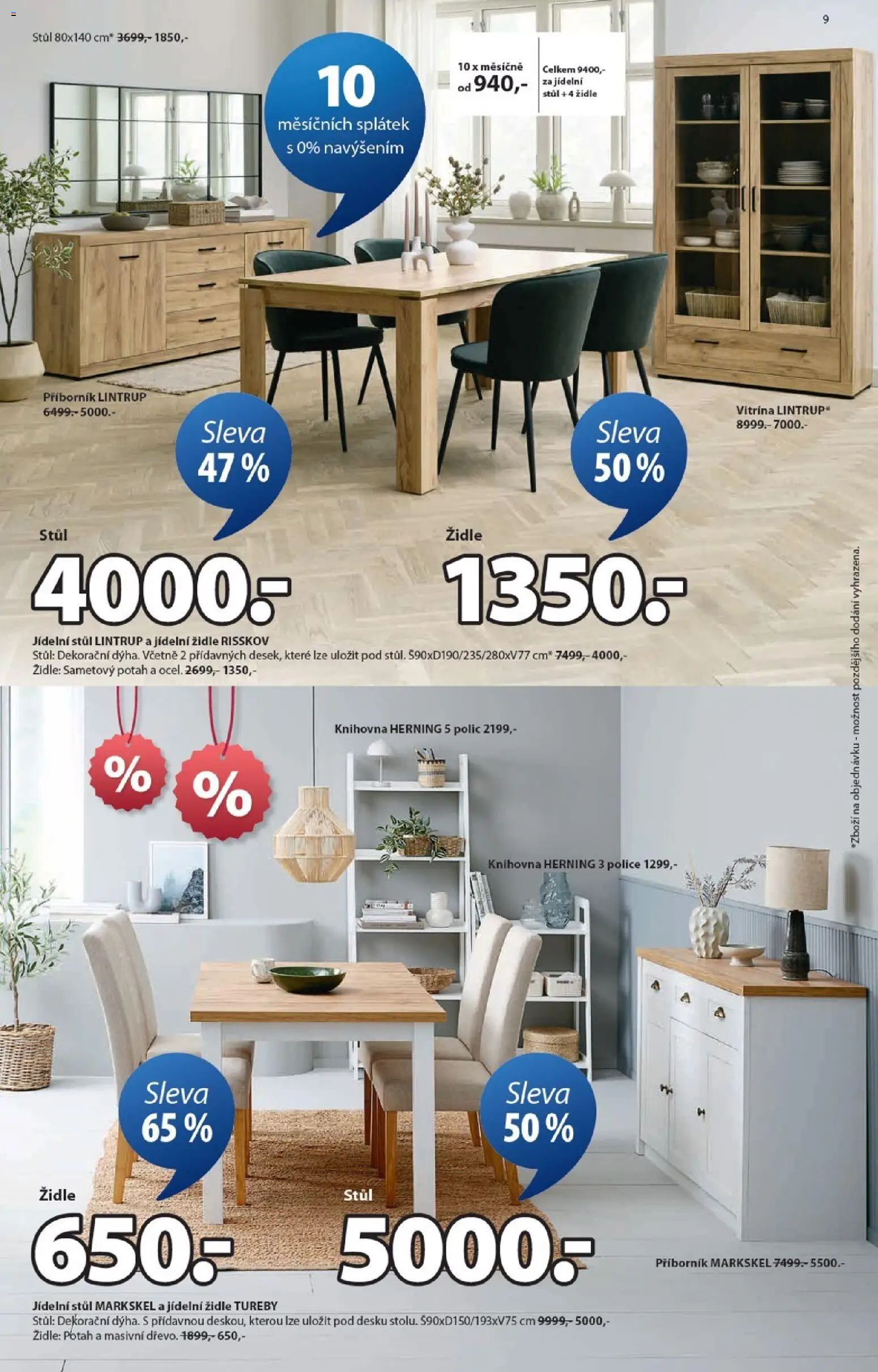 JYSK leták od 25.12.2025 | Strana: 9 | Produkty: Stůl, Židle, Knihovna, Příborník