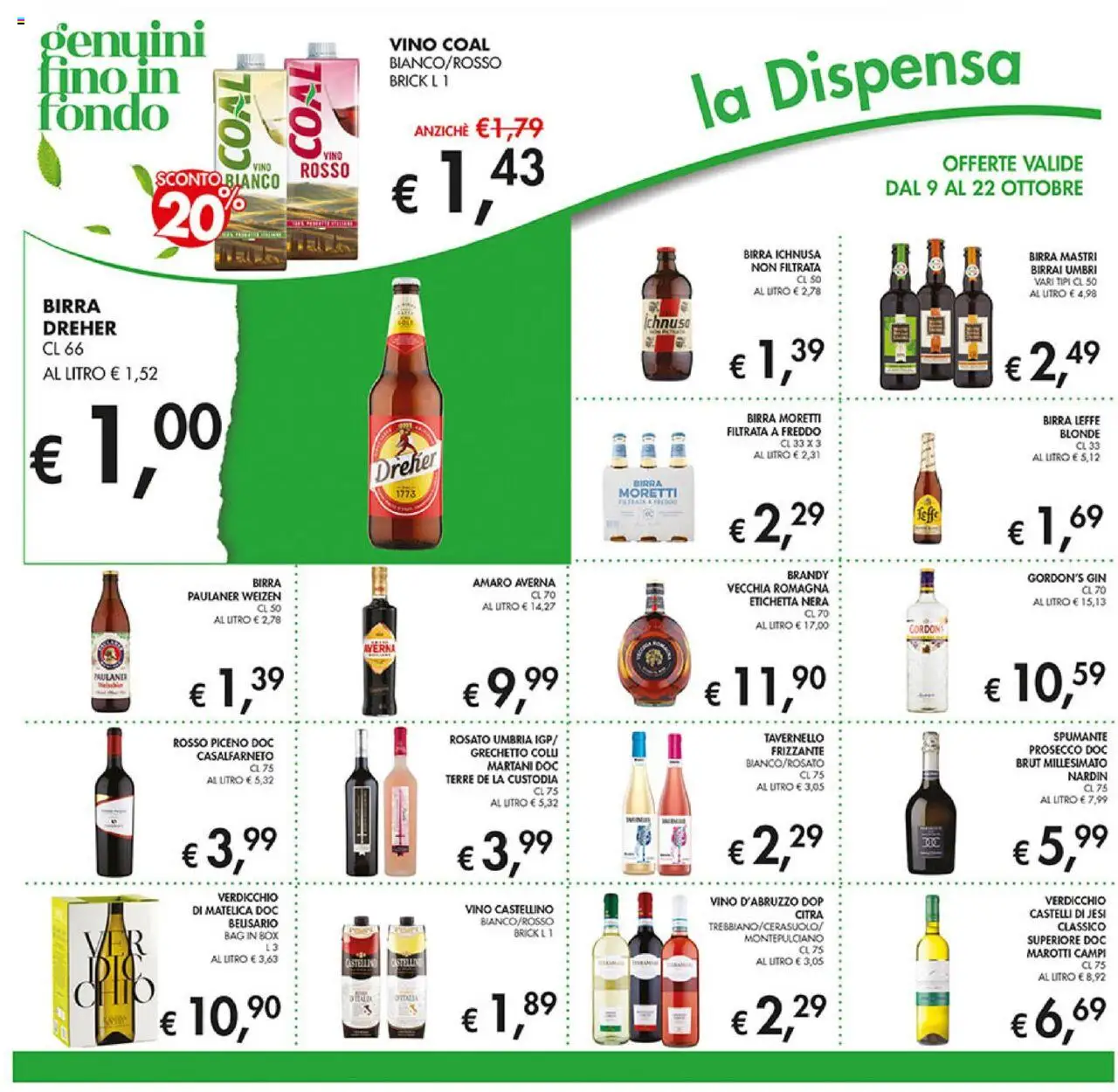 Volantino Coal del 09.10.2025 | Pagina: 12 | Prodotti: Prosecco, Vino, Birra Moretti, Brandy