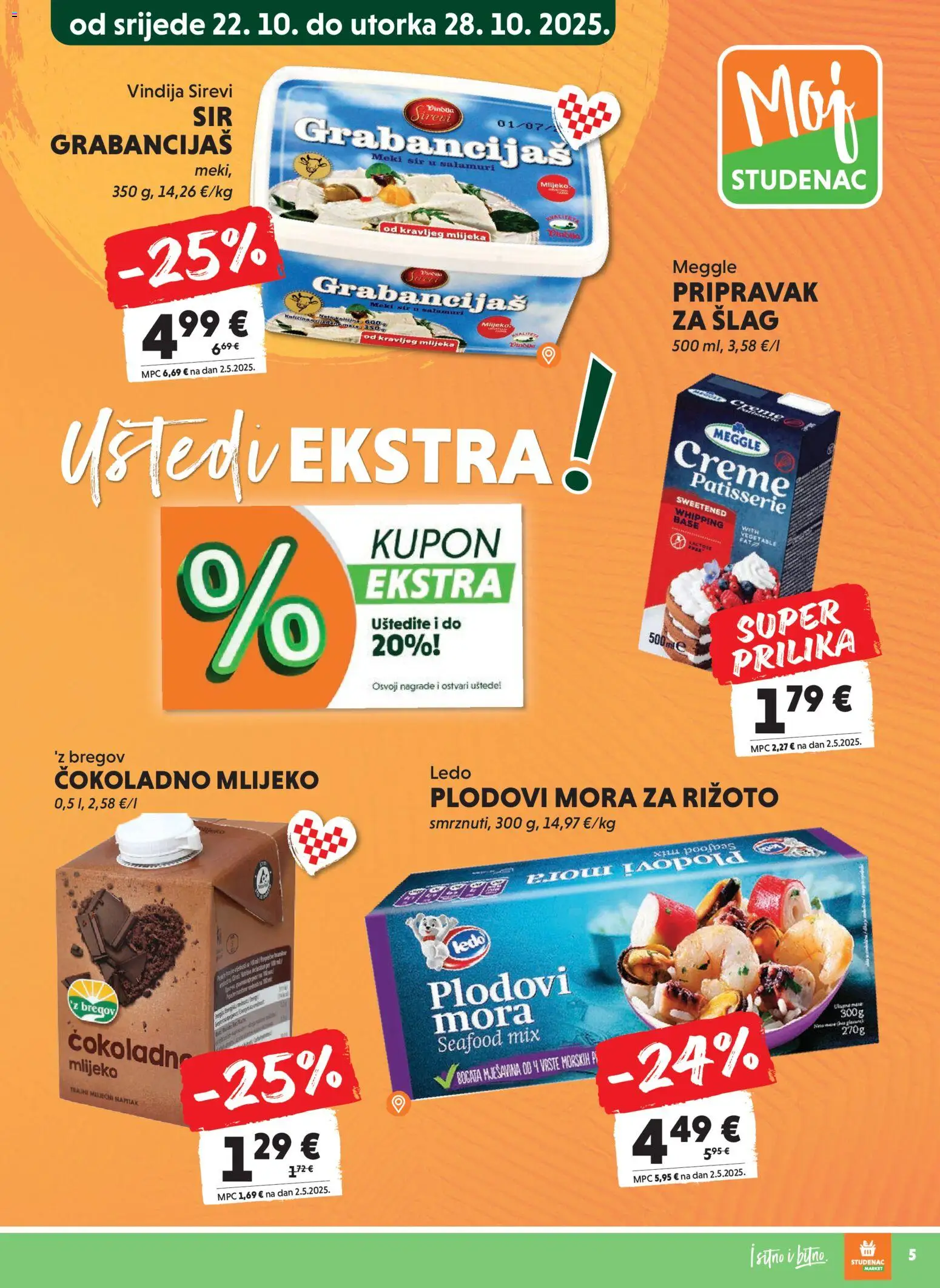 Studenac katalog | vrijedi od 22.10.2025 | Stranica: 5 | Proizvodi: Vindija, Sir, Ledo, Šlag