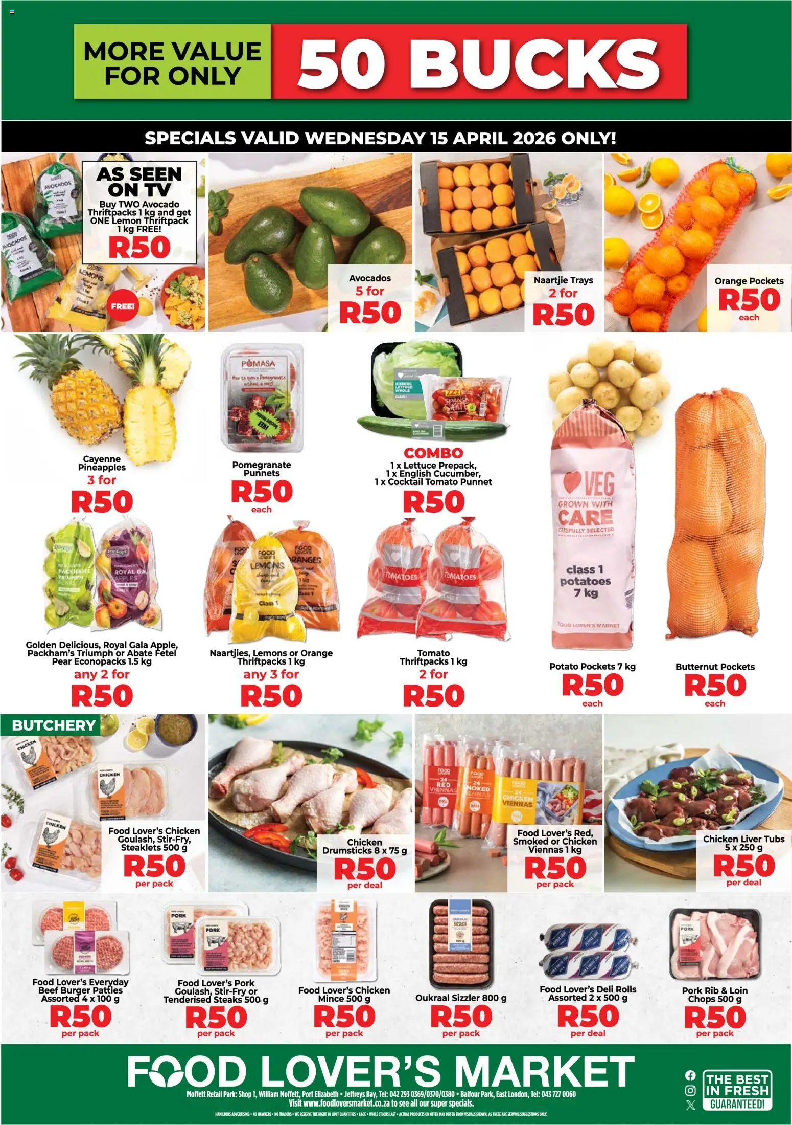 New Food Lover's Market catalogue – valid from 15.04.2026 | Page: 1 | Products: Drone, TV, Tomatoes, Lettuce