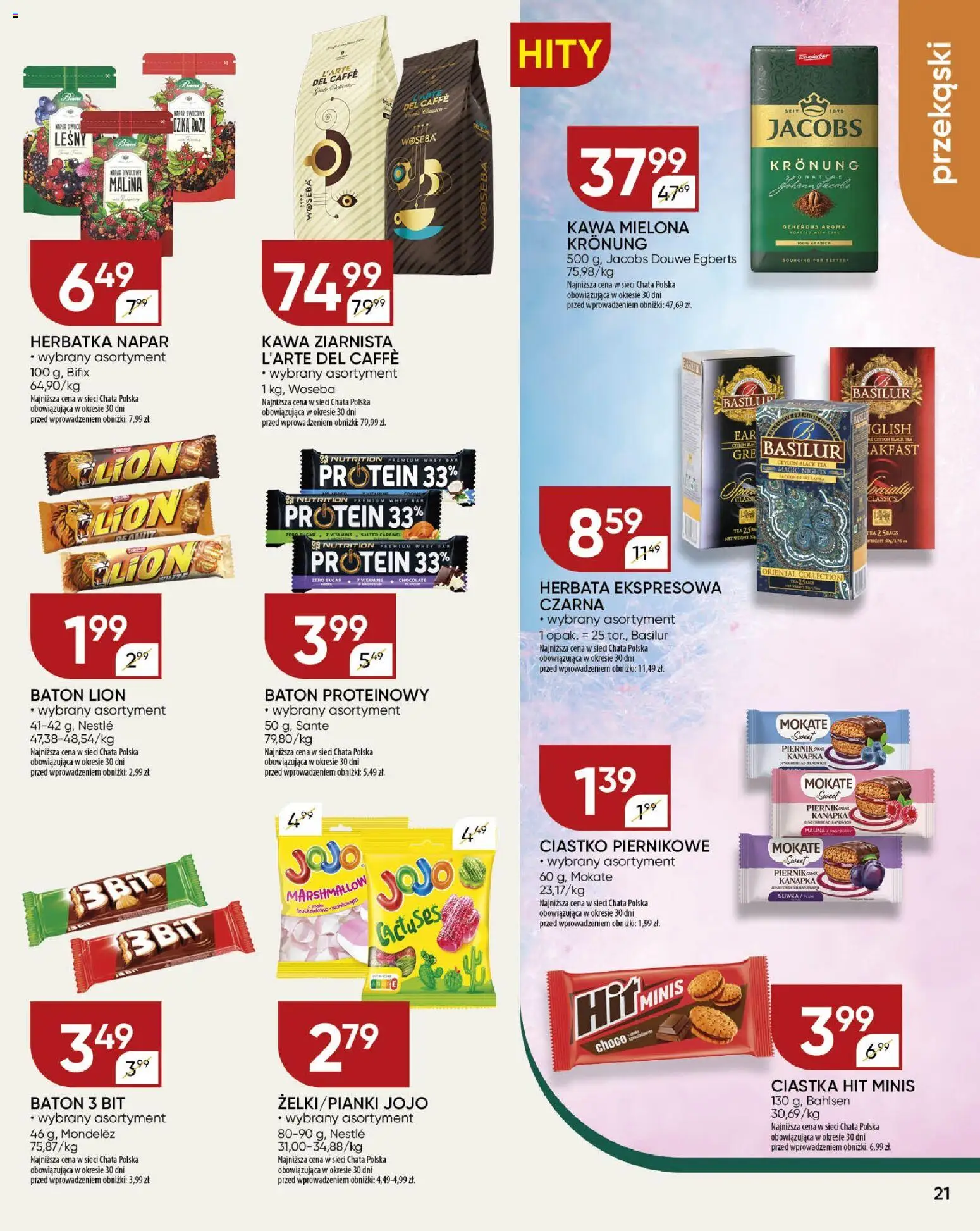 Chata Polska Gazetka od 23.10.2025 | Strona: 21 | Produkty: Malina, Kawa ziarnista, Herbata, Ciastka