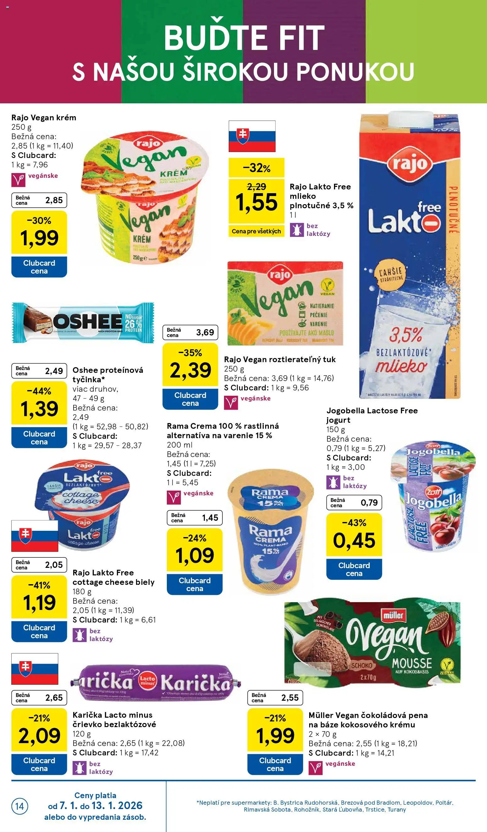 Nové Tesco akcie – leták je platný od 07.01.2026 | Strana: 14 | Produkty: Maslo, Mlieko, Protein, Rama