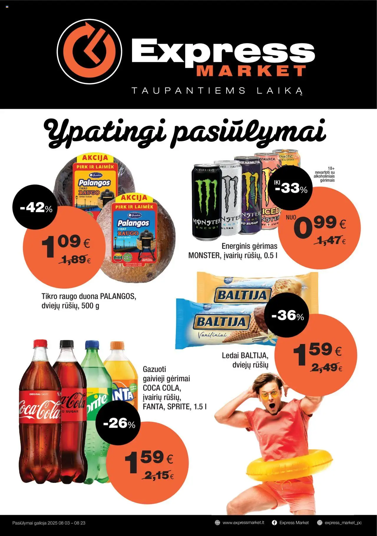 Express market - Leidinys│galioja nuo 03.08.2025 | Puslapis: 1 | Prekių: Ledai, Energinis gėrimas, Duona