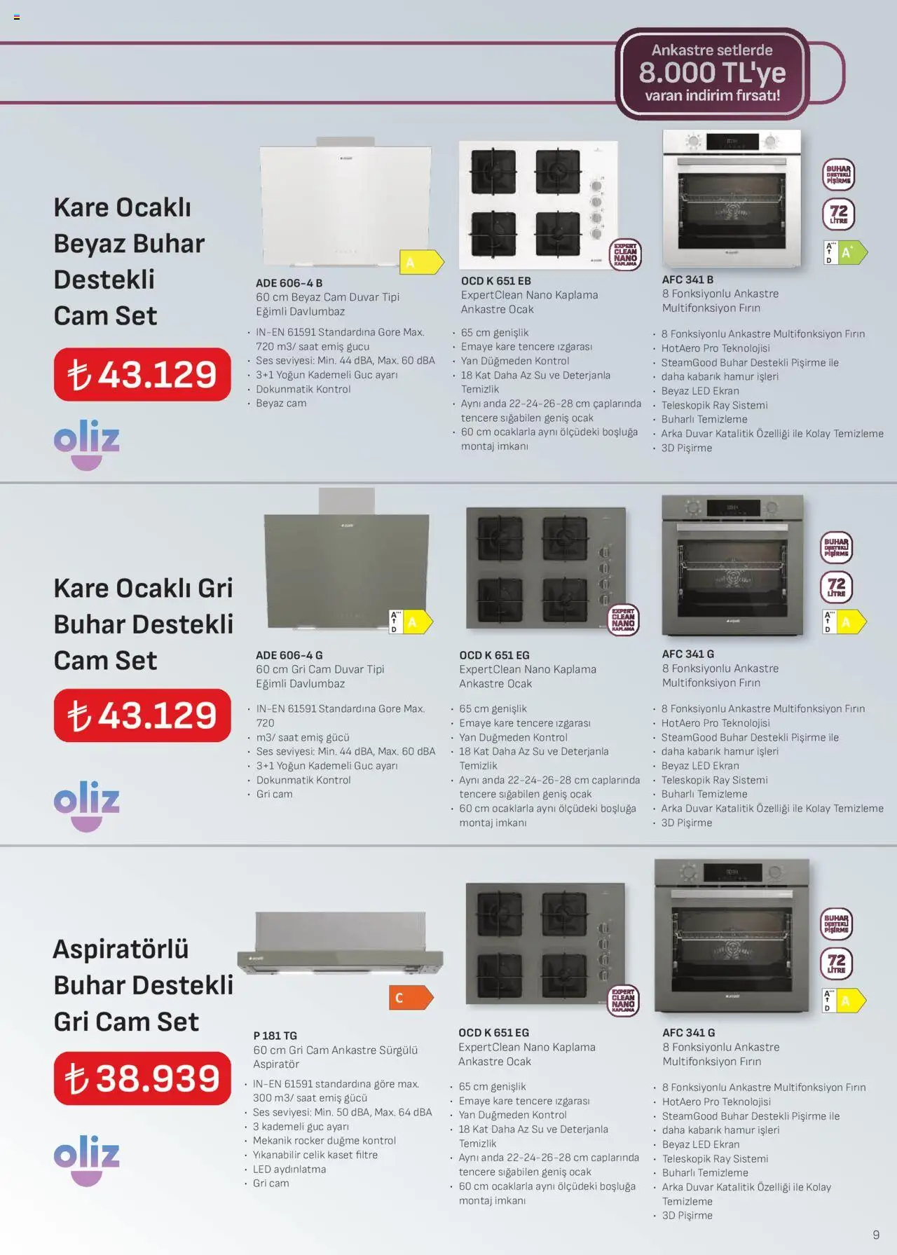 Arçelik Ankastre Kataloğu - 01.10.2025 tarihinden itibaren geçerlidir | Sayfa: 9 | Ürünler: Davlumbaz, Saat, Fırın, Ocak