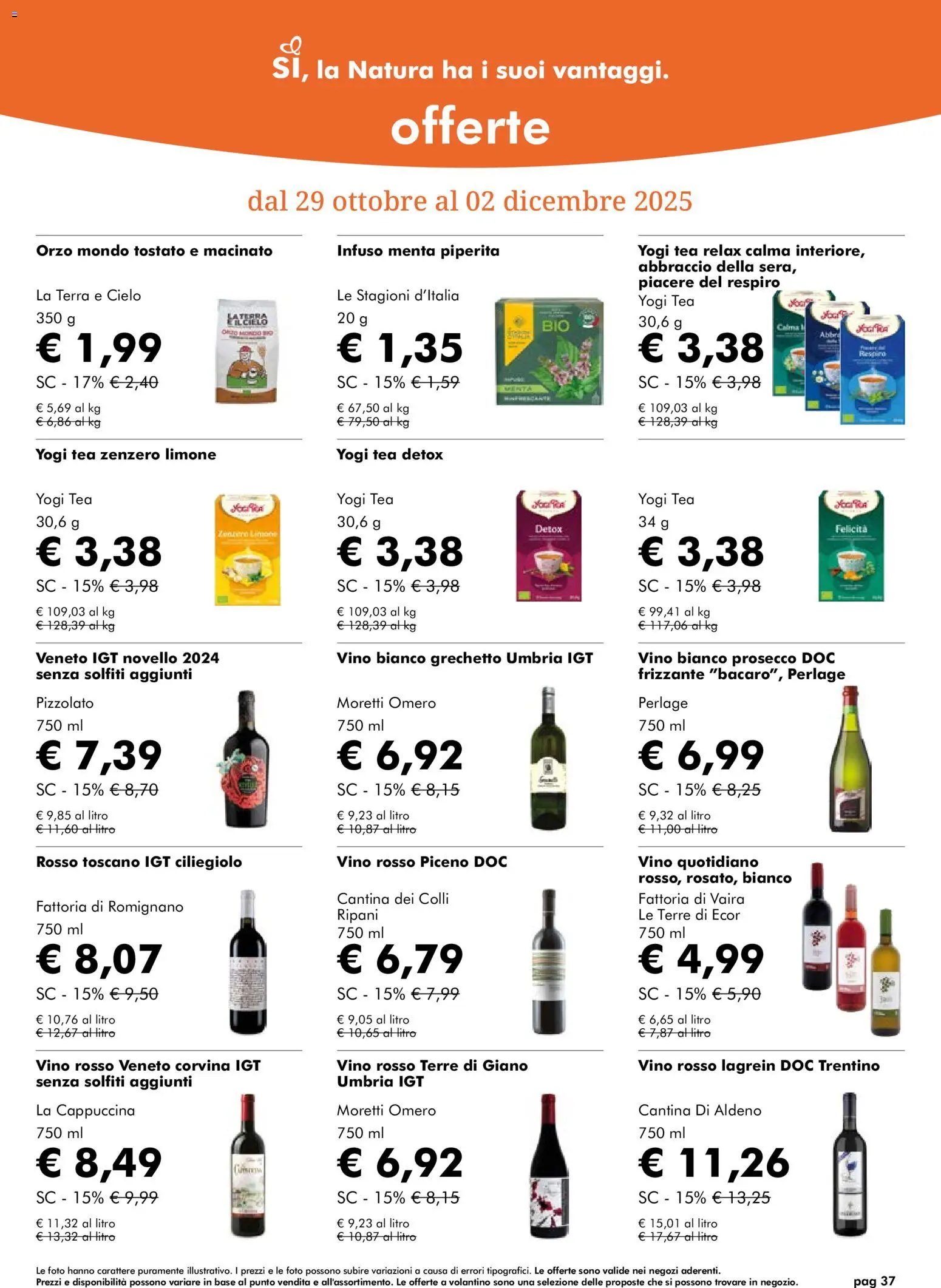 Volantino Natura Sì del 29.10.2025 | Pagina: 37 | Prodotti: Limone, Vino rosso, Vino bianco, Terra