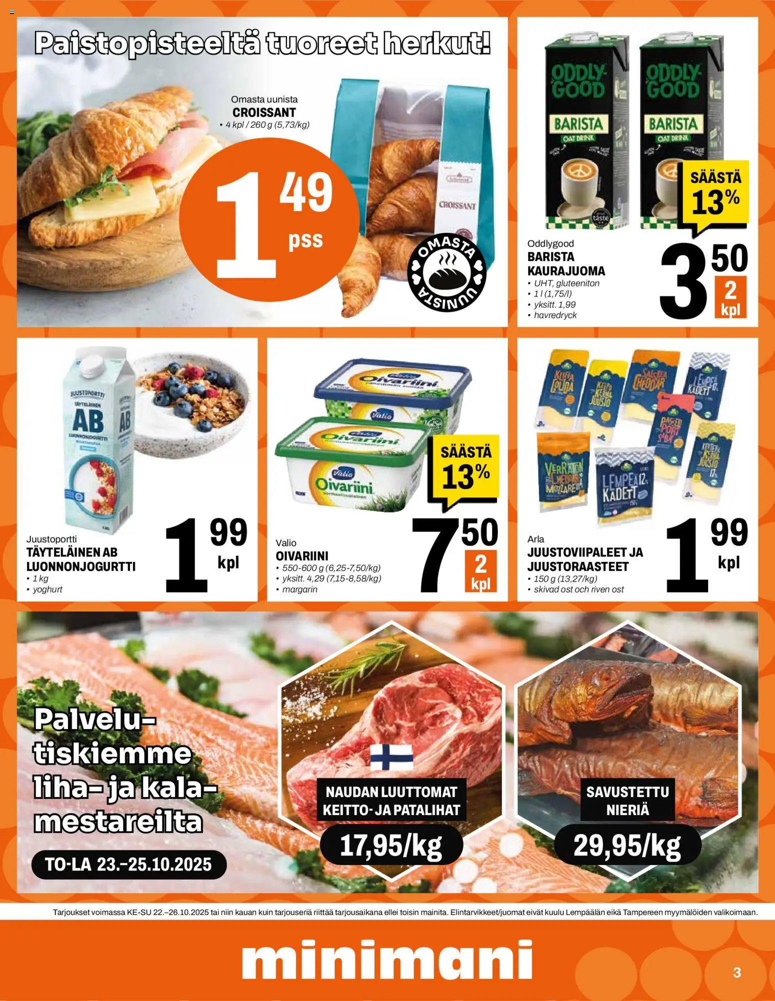 Minimani tarjoukset – voimassa 22.10.2025 alkaen | Sivu: 3 | Tuotteet: Kaurajuoma, Keitto, Kala