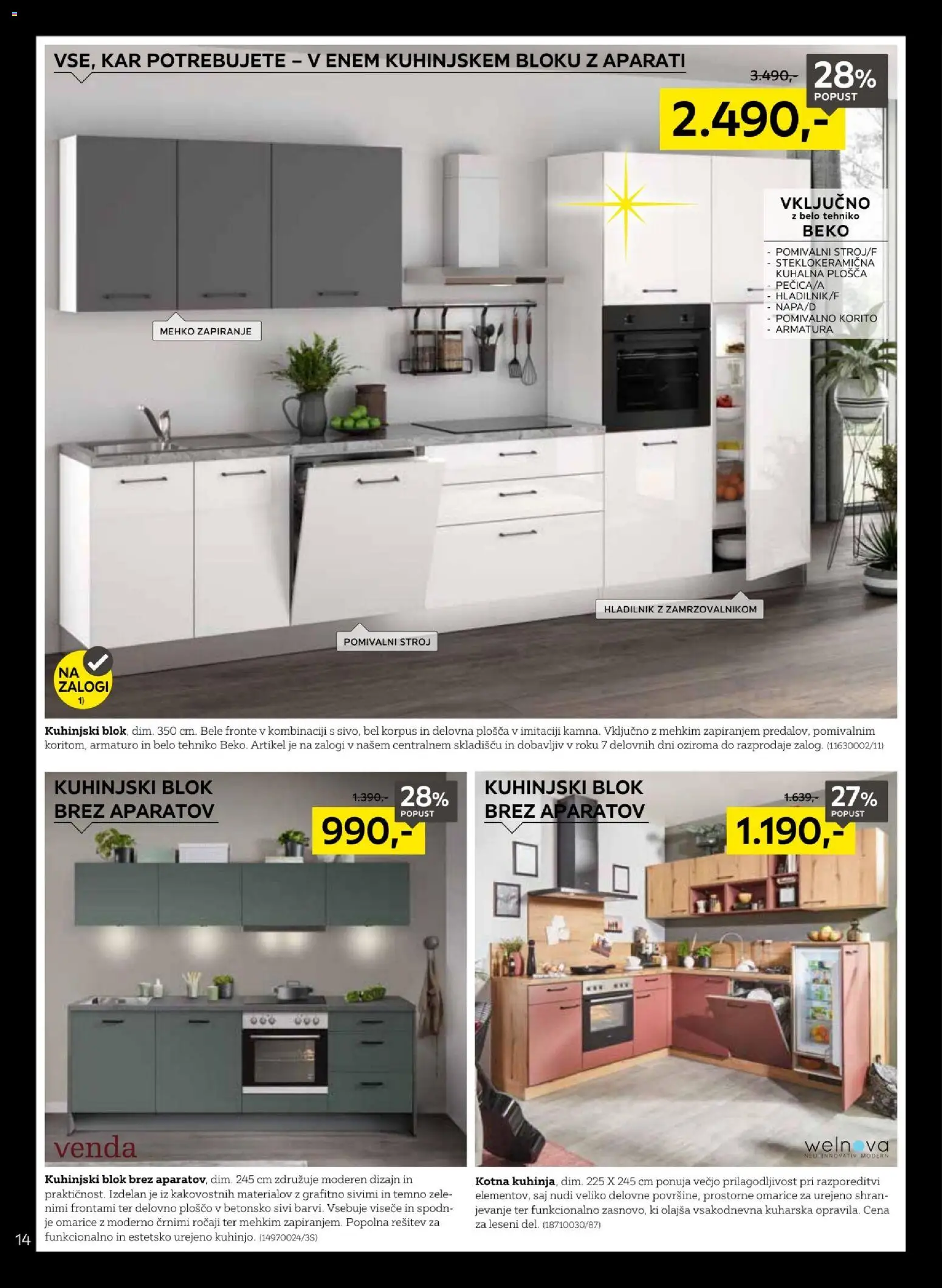 Novi XXXL Lesnina katalog ponudbe – veljaven od 17.11.2025 | Stran: 14 | Izdelki: Hladilnik, Pomivalno korito, Delovna plošča, Blok