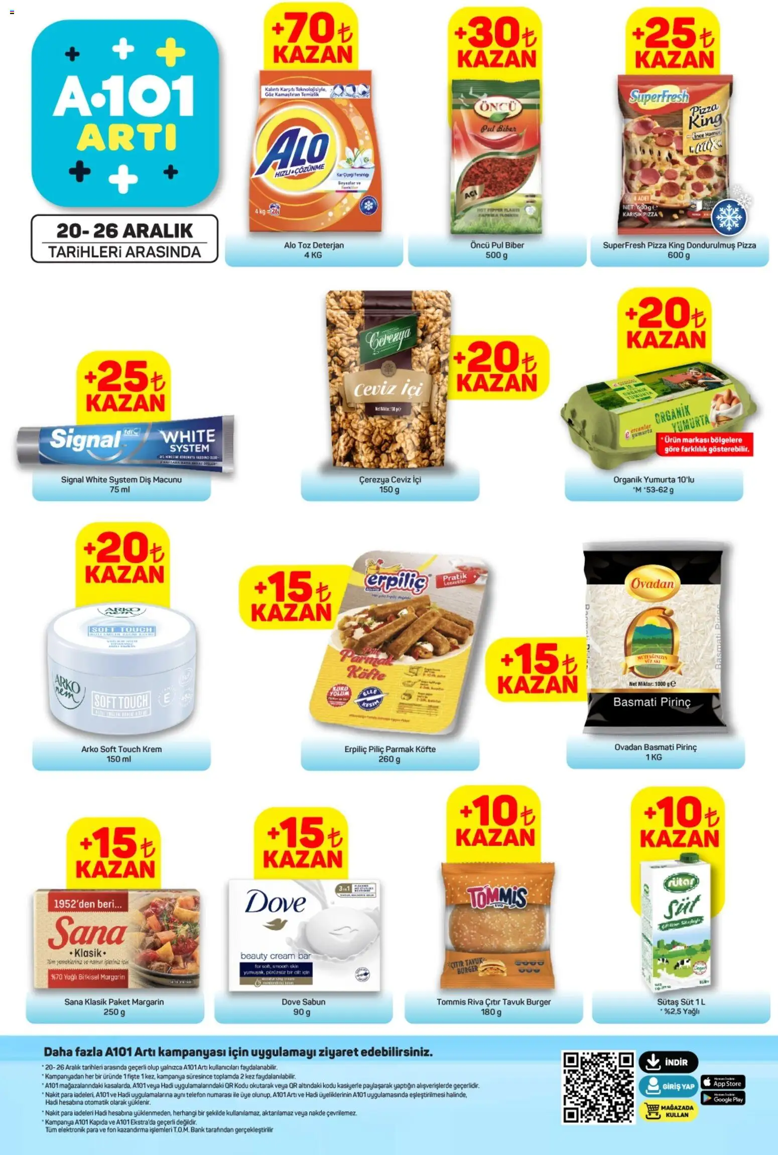 A101 Arti - 20.12.2025 tarihinden itibaren geçerlidir | Sayfa: 1 | Ürünler: Diş macunu, Pizza, Biber, Telefon