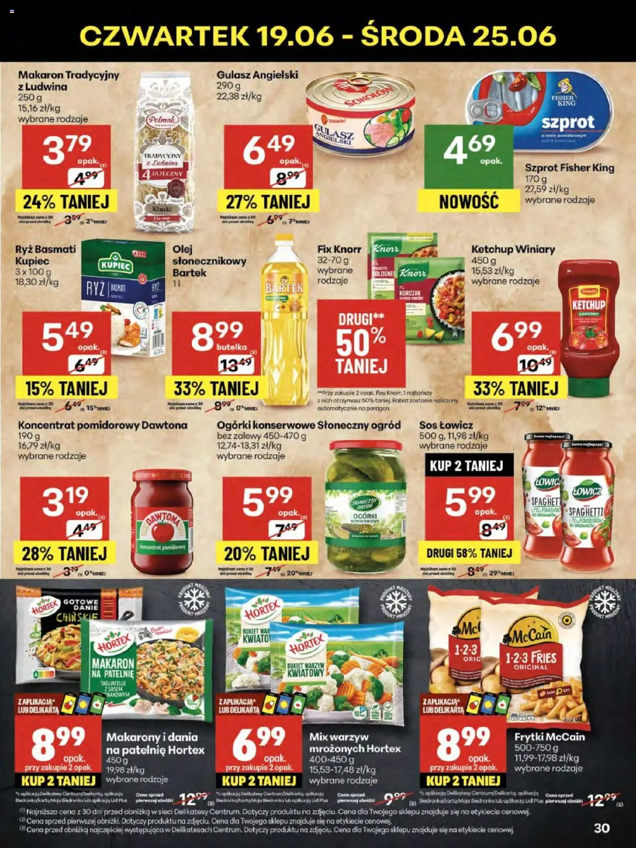 Delikatesy Centrum Gazetka od 19.06.2025 | Strona: 30 | Produkty: Kurczak, Tagliatelle, Gulasz, Sos