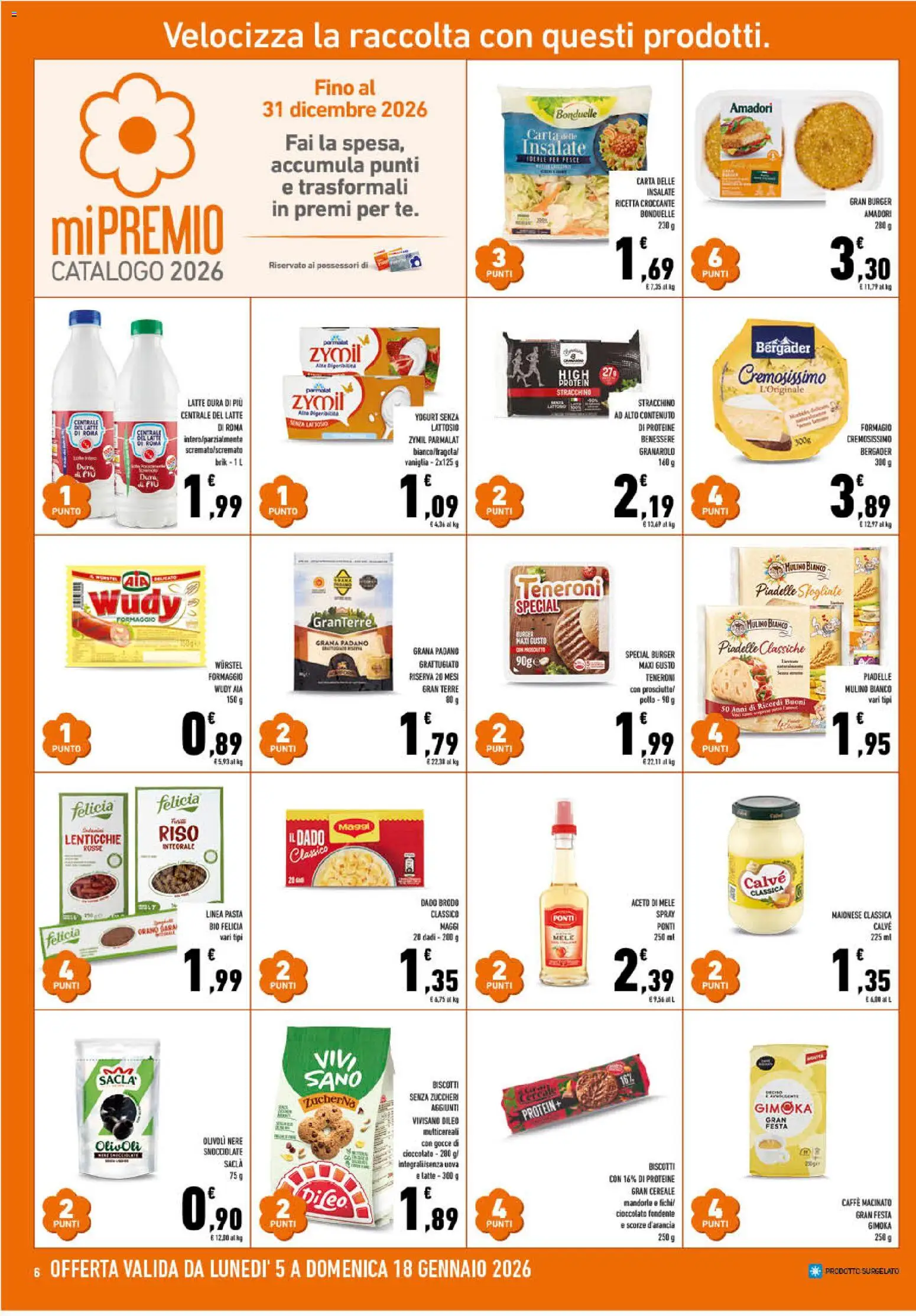 Volantino Conad del 09.01.2026 | Pagina: 6 | Prodotti: Biscotti, Latte, Formaggio, Macinato