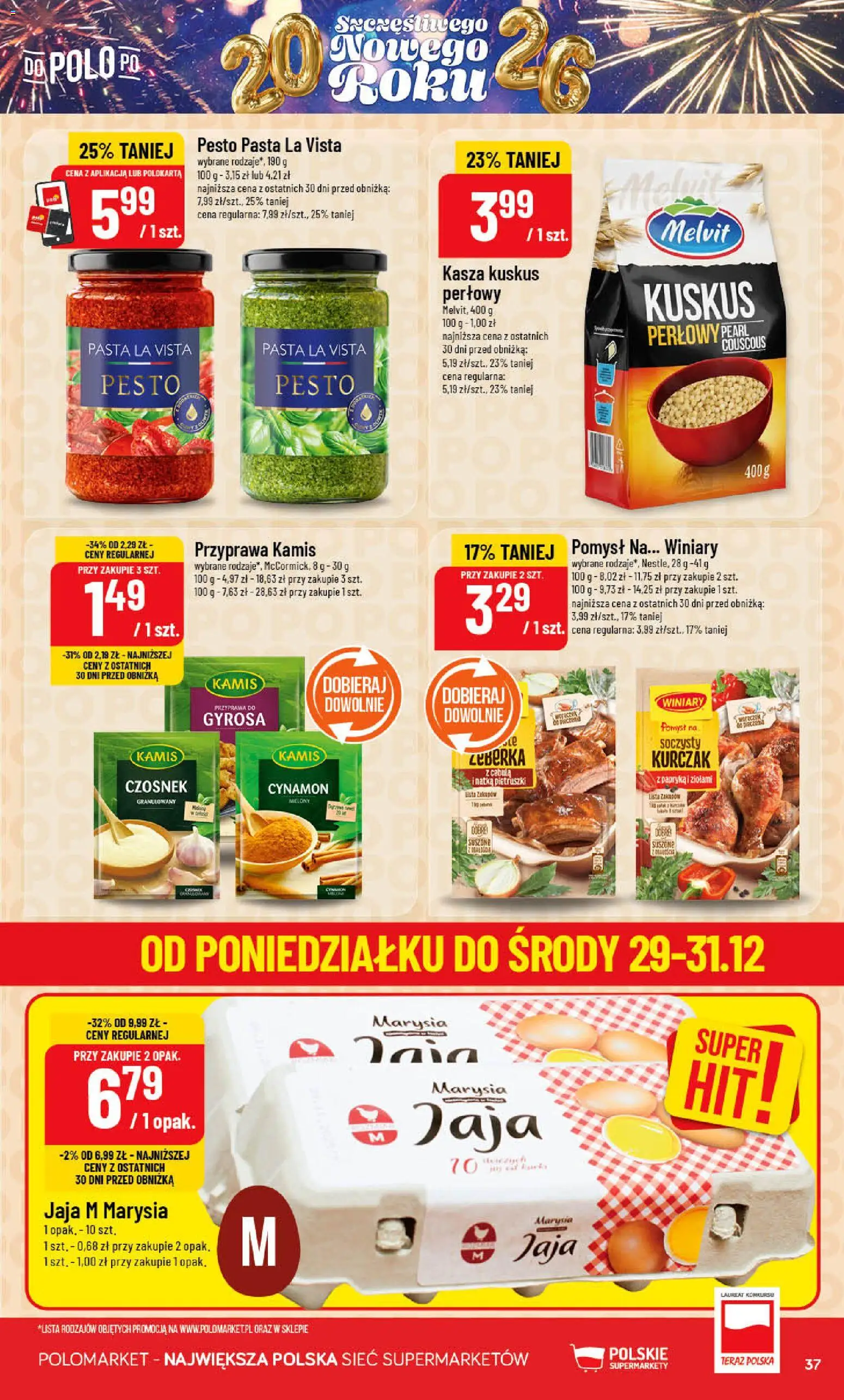 POLOmarket Gazetka od 27.12.2025 | Strona: 37 | Produkty: Czosnek, Kasza kuskus, Pesto, Jaja