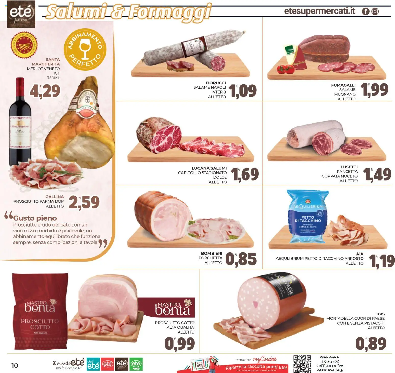 Volantino Eté del 11.03.2026 | Pagina: 10 | Prodotti: Prosciutto Crudo, Porchetta, Pistacchi, Vino rosso
