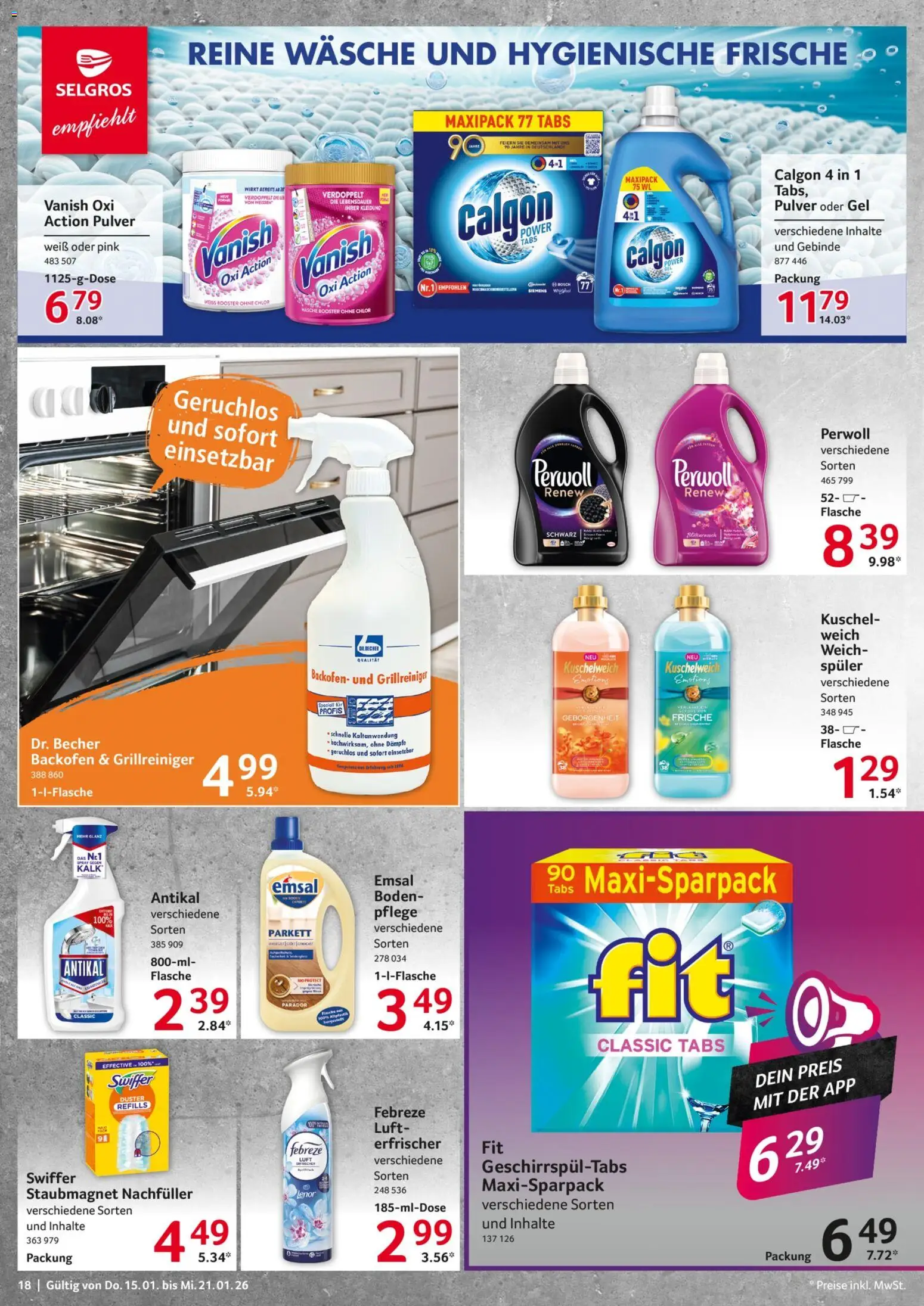 Selgros Prospekt 	 – gültig ab 15.01.2026 | Seite: 18 | Produkte: Kuschelweich, Perwoll, Backofen, Swiffer