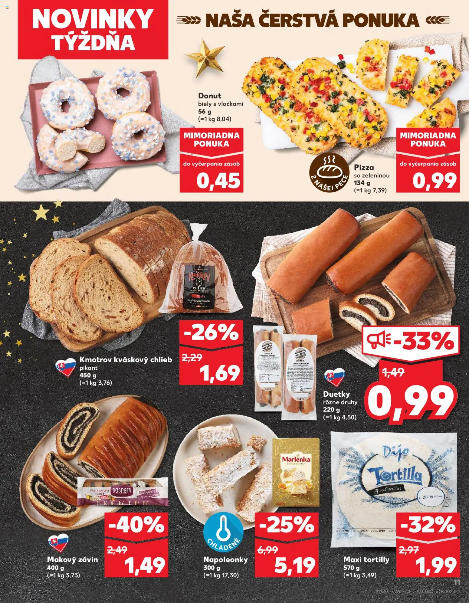Nové Kaufland akcie – leták je platný od 20.11.2025 | Strana: 11 | Produkty: Pizza, Tortilla, Donut, Marlenka