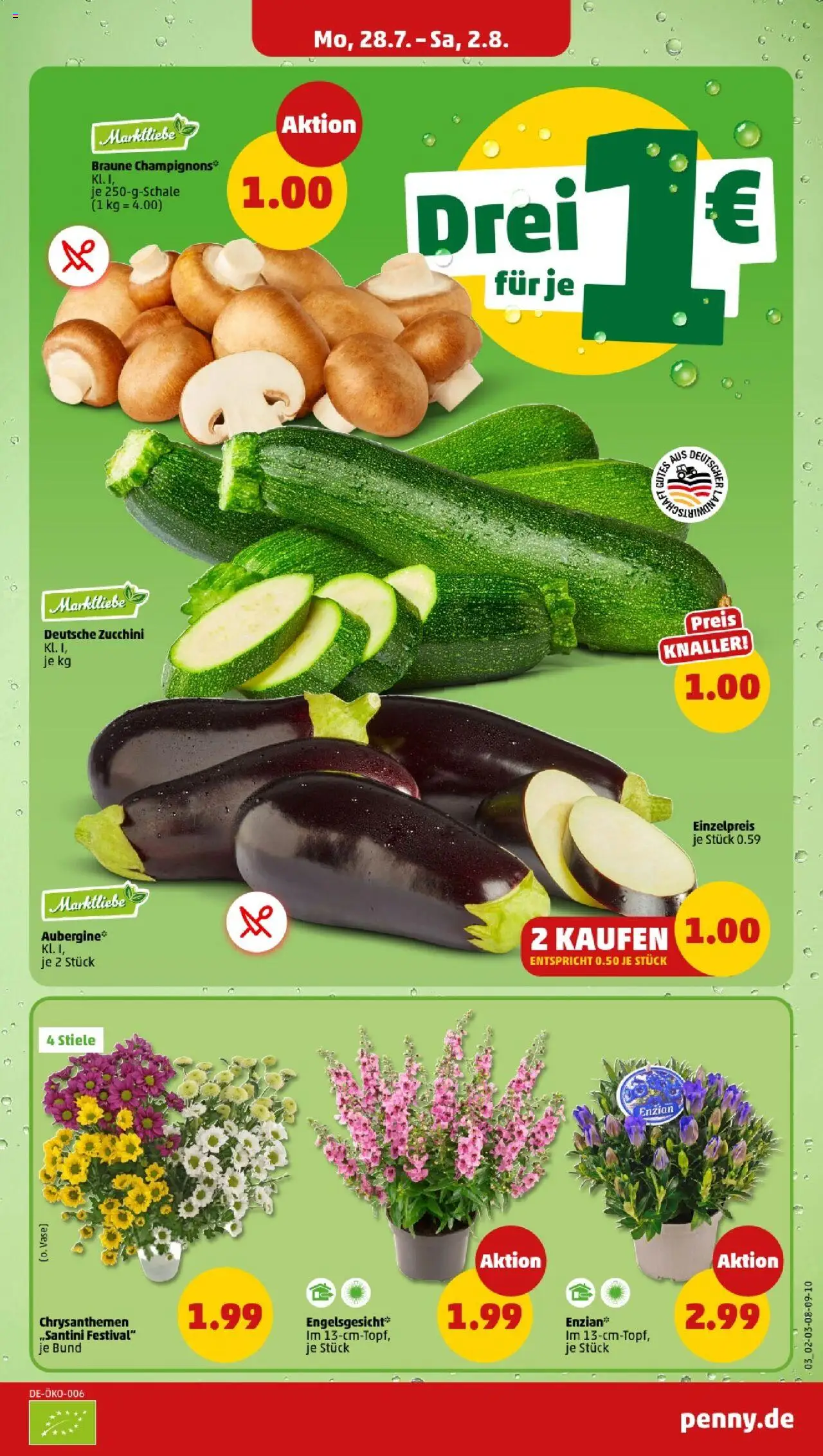 Penny - Niedersachsen - gültig ab dem 28.07.2025 | Seite: 3 | Produkte: Vase, Champignons, Zucchini