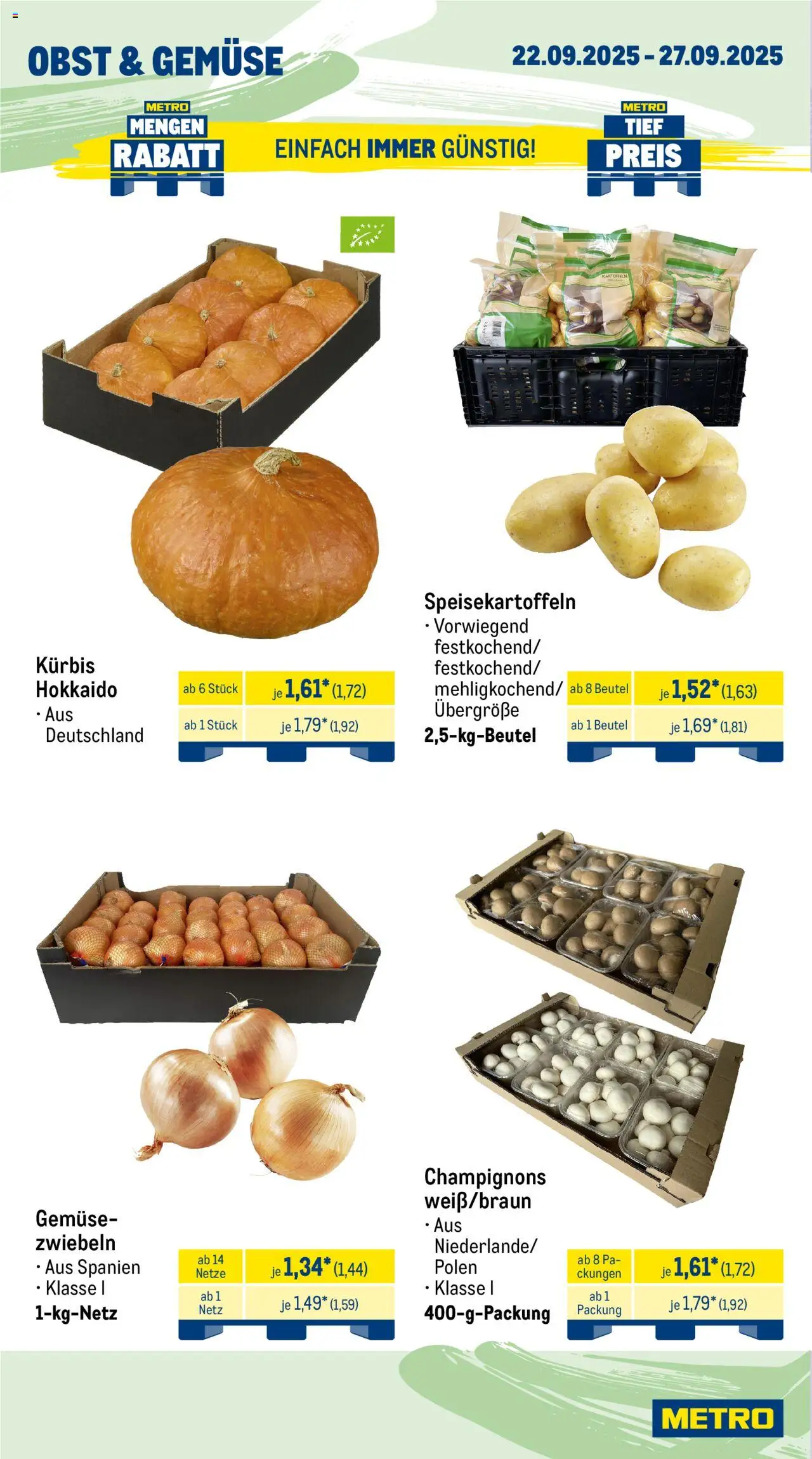 Metro Prospekt 	 – gültig ab 22.09.2025 | Seite: 8 | Produkte: Zwiebeln, Gemüse, Obst, Kürbis