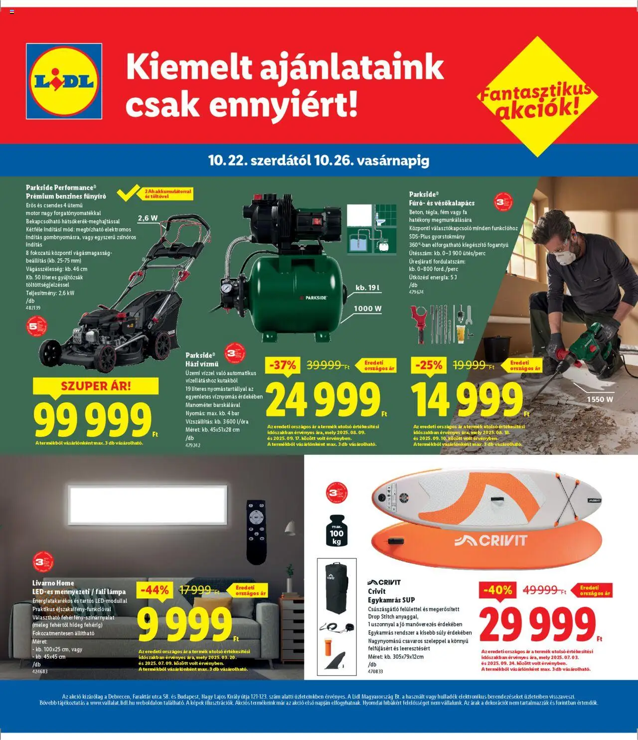 Lidl akciós ujság - amely érvényes a következő dátumtól: 22.10.2025 | Oldal: 4 | Termékek: Parkside, Lámpa, Fűnyíró, Benzines fűnyíró