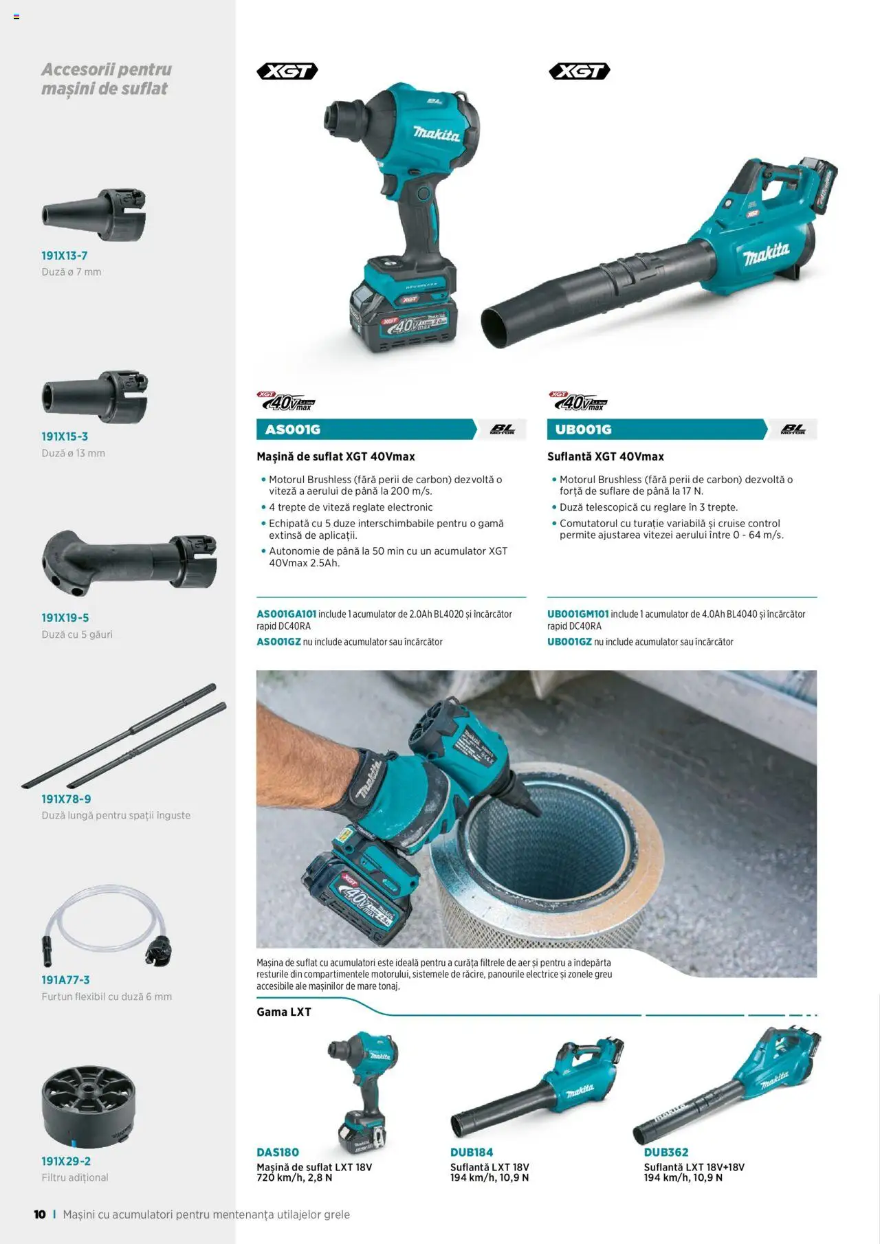 Makita catalog - Broșură Mașini cu acumulatori pentru mentenanță utilaje grele – valabil de la 01.09.2023 | Pagină: 10 | Produse: Încărcător, Suflantă