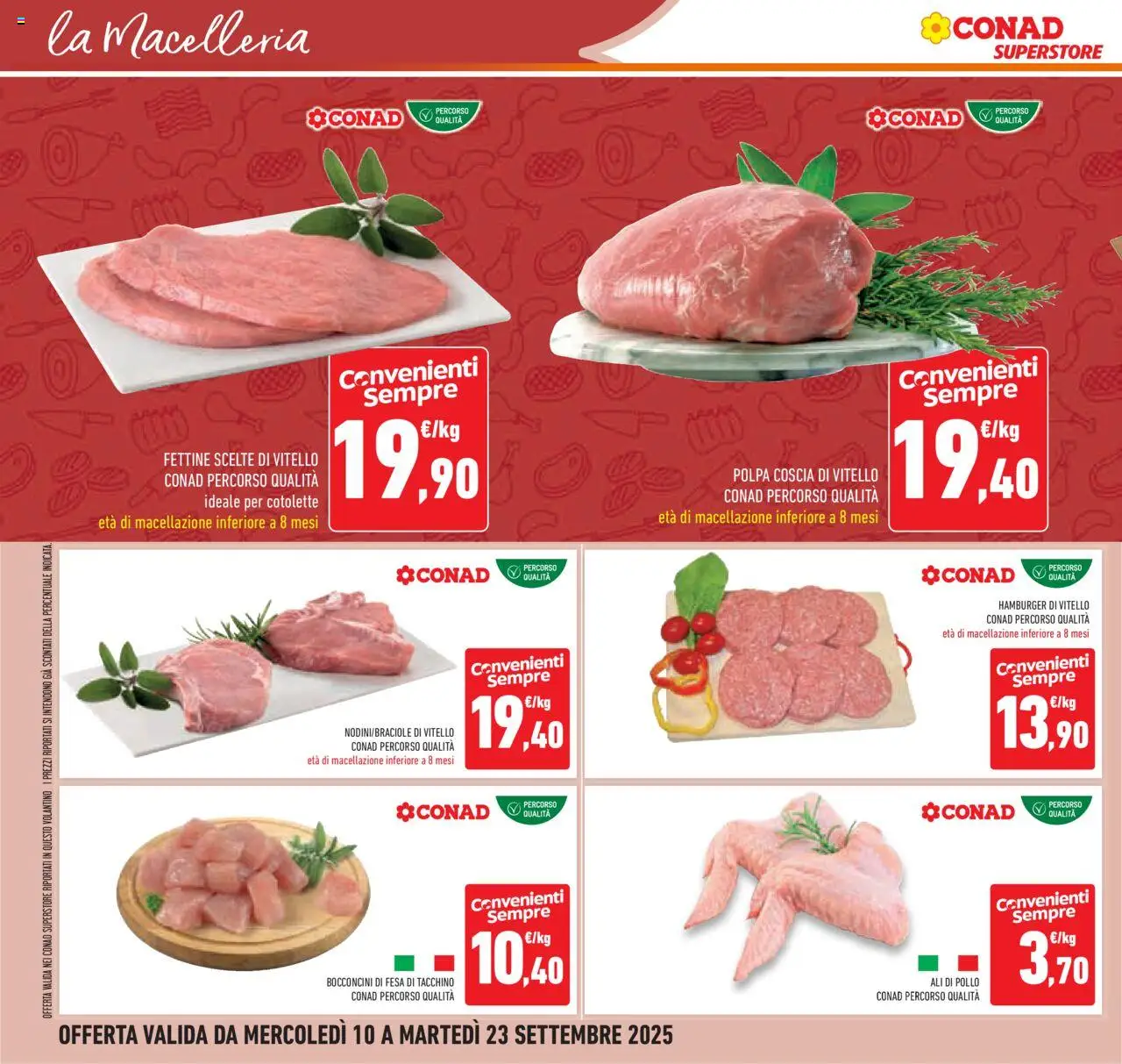 Volantino Conad del 10.09.2025 | Pagina: 14 | Prodotti: Pollo, Tacchino, Vitello, Hamburger