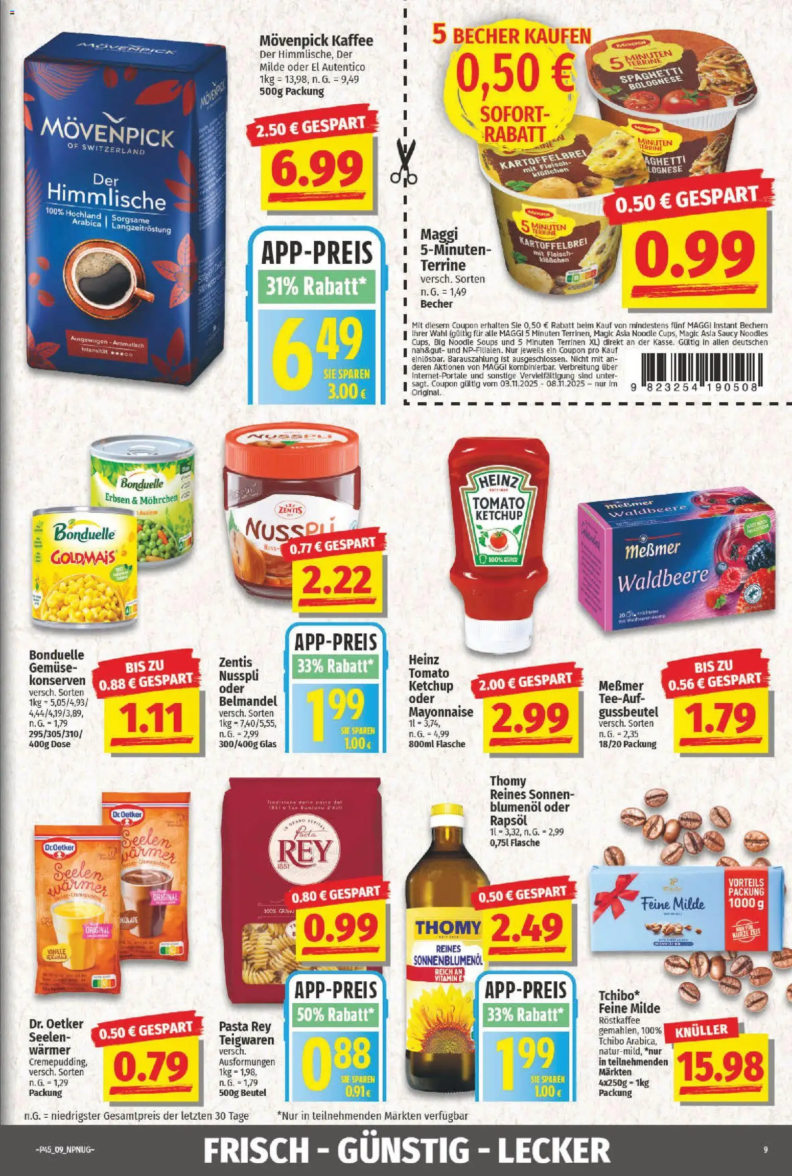 NP Discount Prospekt 	 – gültig ab 03.11.2025 | Seite: 9 | Produkte: Sonnenblumenol, Messmer, Pasta, Erbsen