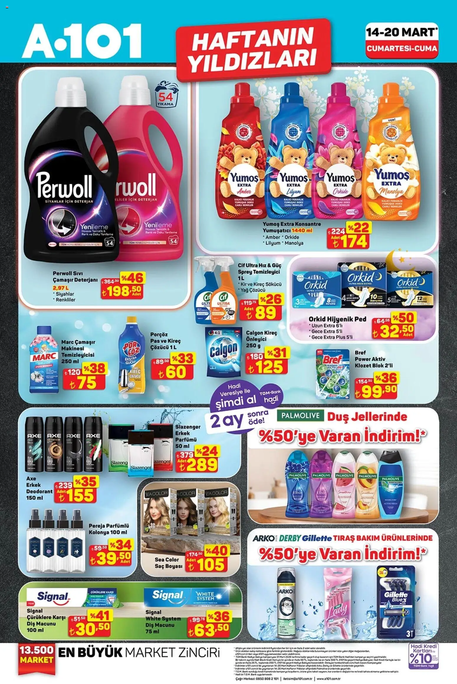 A101 Katalog - 14.03.2026 tarihinden itibaren geçerlidir | Sayfa: 1 | Ürünler: Hijyenik ped, Deodorant, Yumuşatıcı, Yağ çözücü