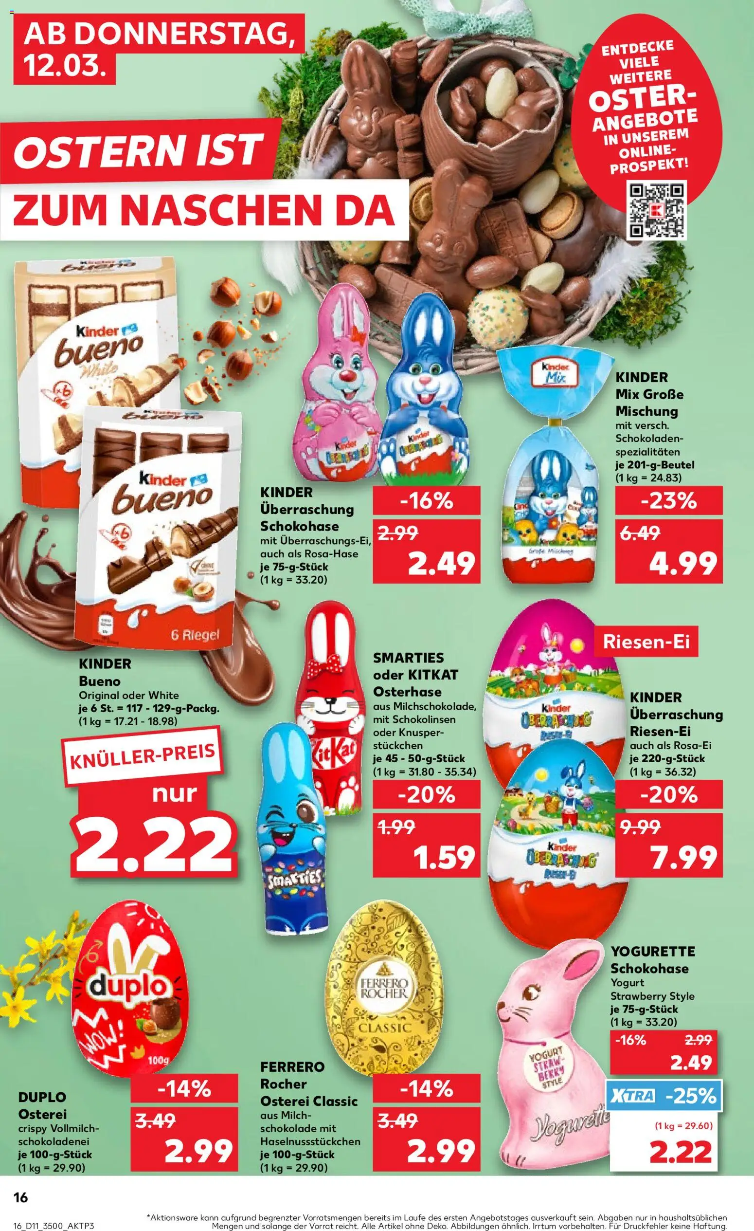 Kaufland Prospekt Rostock	 – gültig ab 12.03.2026 | Seite: 16 | Produkte: Milch, Yogurette, Schokolade, Kinder bueno