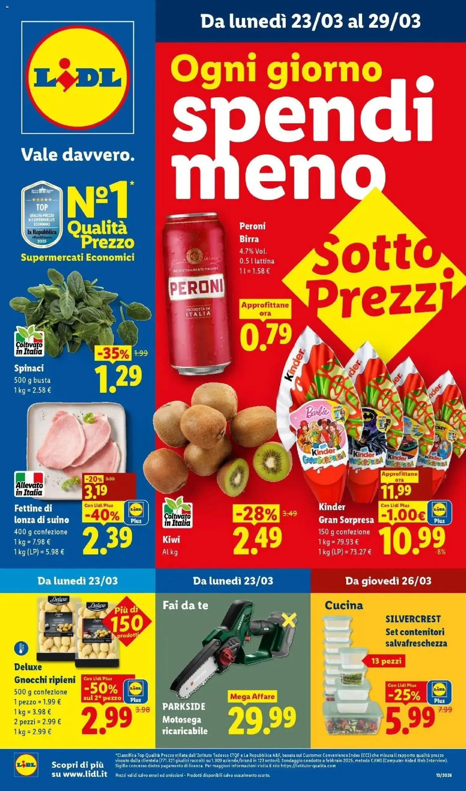 Volantino Lidl del 22.03.2026 | Pagina: 1 | Prodotti: Kiwi, Top, Spinaci, Gnocchi
