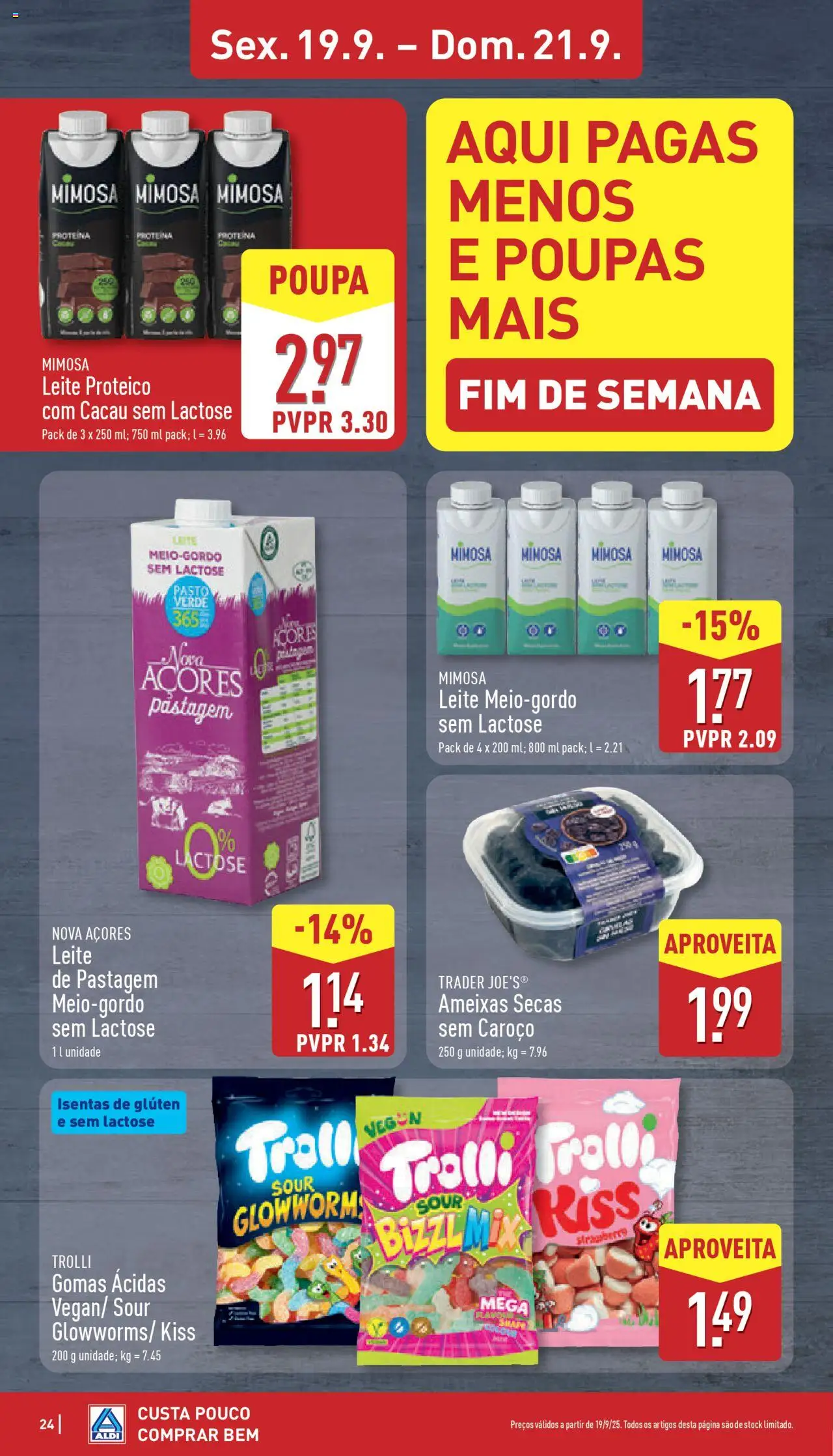 Aldi folheto │ válido de 15.09.2025 | Página: 24 | Produtos: Ameixas, Leite, Gomas, Proteina