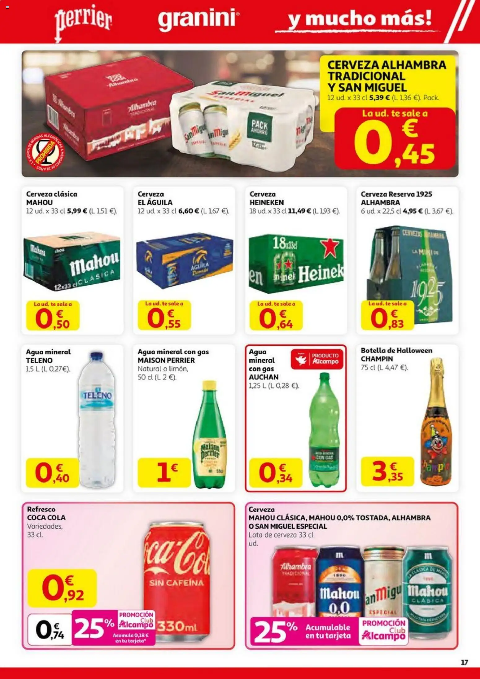 Alcampo - HG Nacional │ válido desde el 23.10.2025 | Página: 17 | Productos: Cerveza, Té, Agua mineral, Σπανάκι