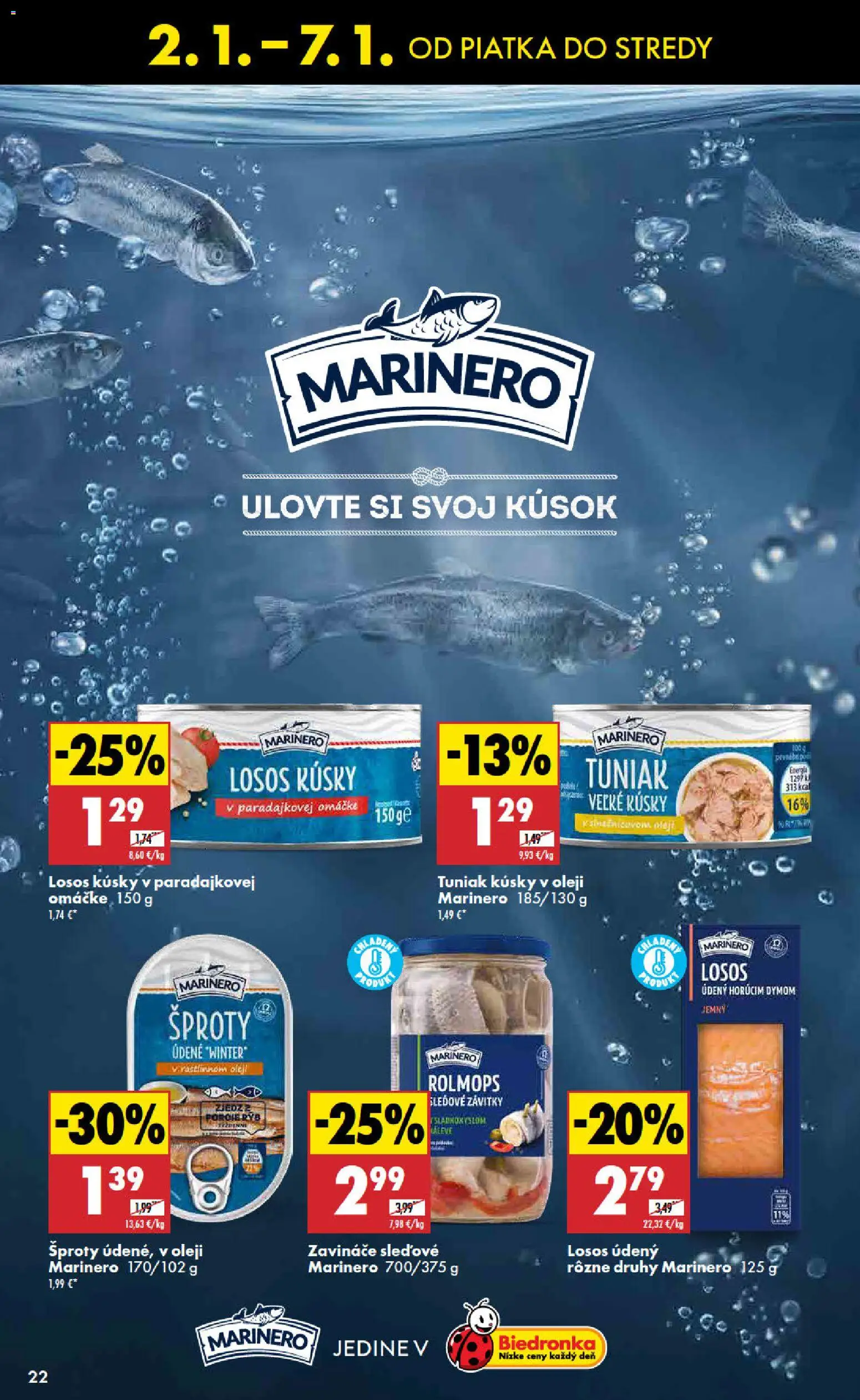 Nové Biedronka akcie – leták je platný od 02.01.2026 | Strana: 22 | Produkty: Tuniak, Losos, Omáčka