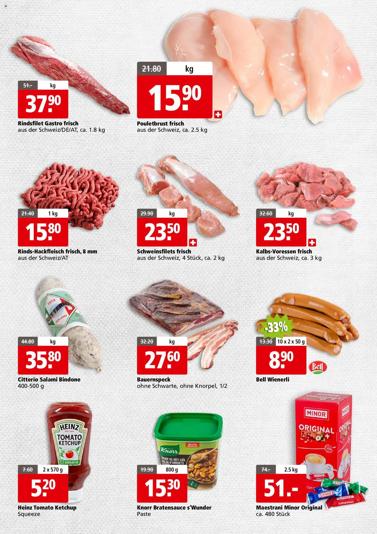 Aligro Aktionen Business Schlieren, Gossau SG, Frauenfeld, Rapperswil-Jona, Sargans, Bern, Brüttisellen, Pratteln, Emmen, Spreitenbach – gültig ab 23.02.2026 | Seite: 3 | Produkte: Pouletbrust, Salami, Ketchup