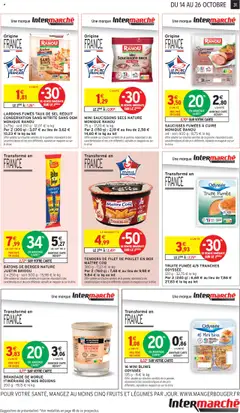 Intermarché - Prévisualisation de LARDONS FUMÉS TAUX DE SEL RÉDUIT CONSERVATION SANS NITRITE SANS OGM MONIQUE RANOU, 2x75g - soit 150 g - 12,07 € le kg, Par 2 (300 g): 3,07 € au lieu de 3,62 €, 10,23 € le kg au lot valide à partir de 14.10.2025 | Page: 31