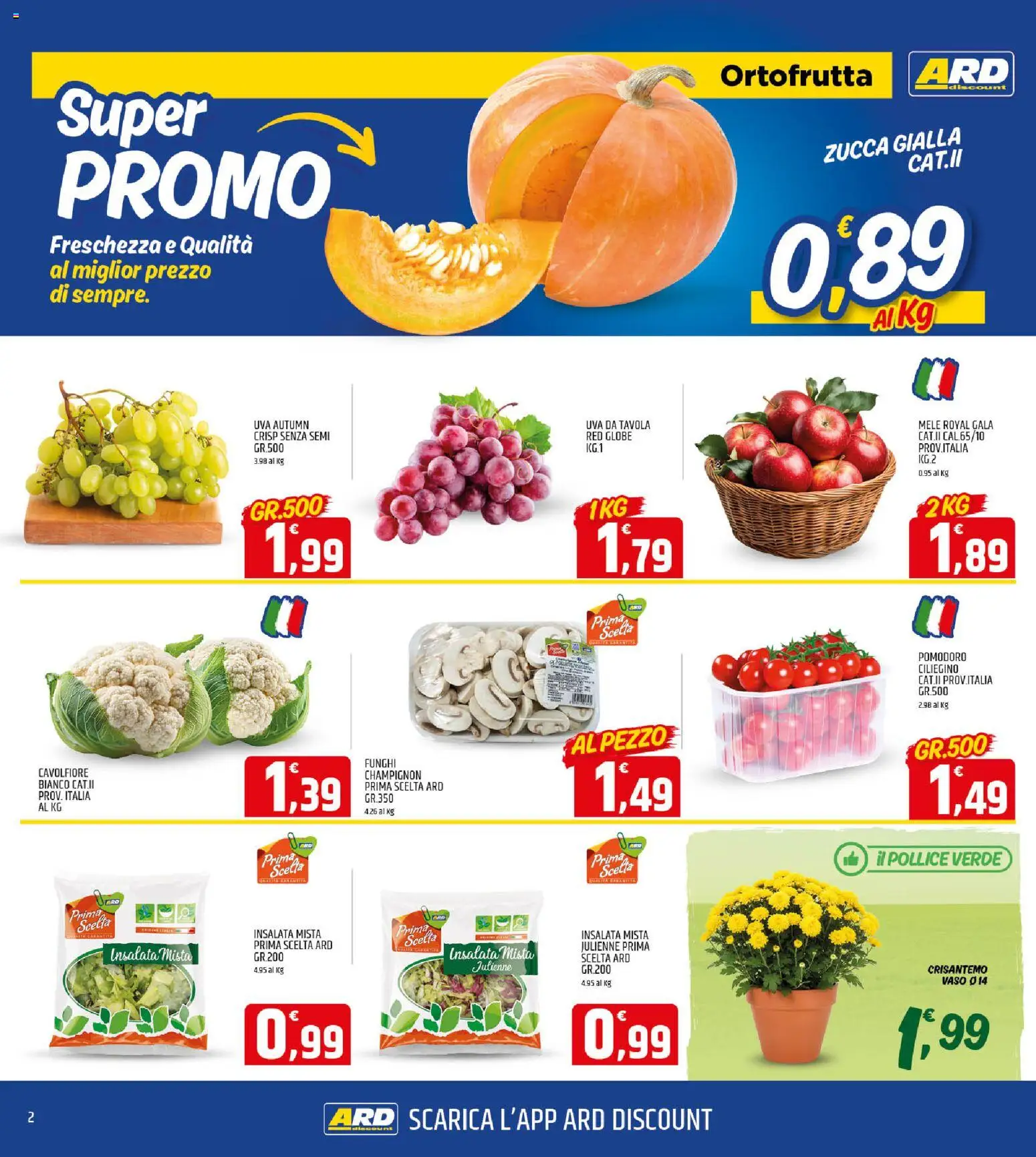 Volantino ARD Discount del 23.10.2025 | Pagina: 2 | Prodotti: Mele, Zucca, Cavolfiore, Vaso