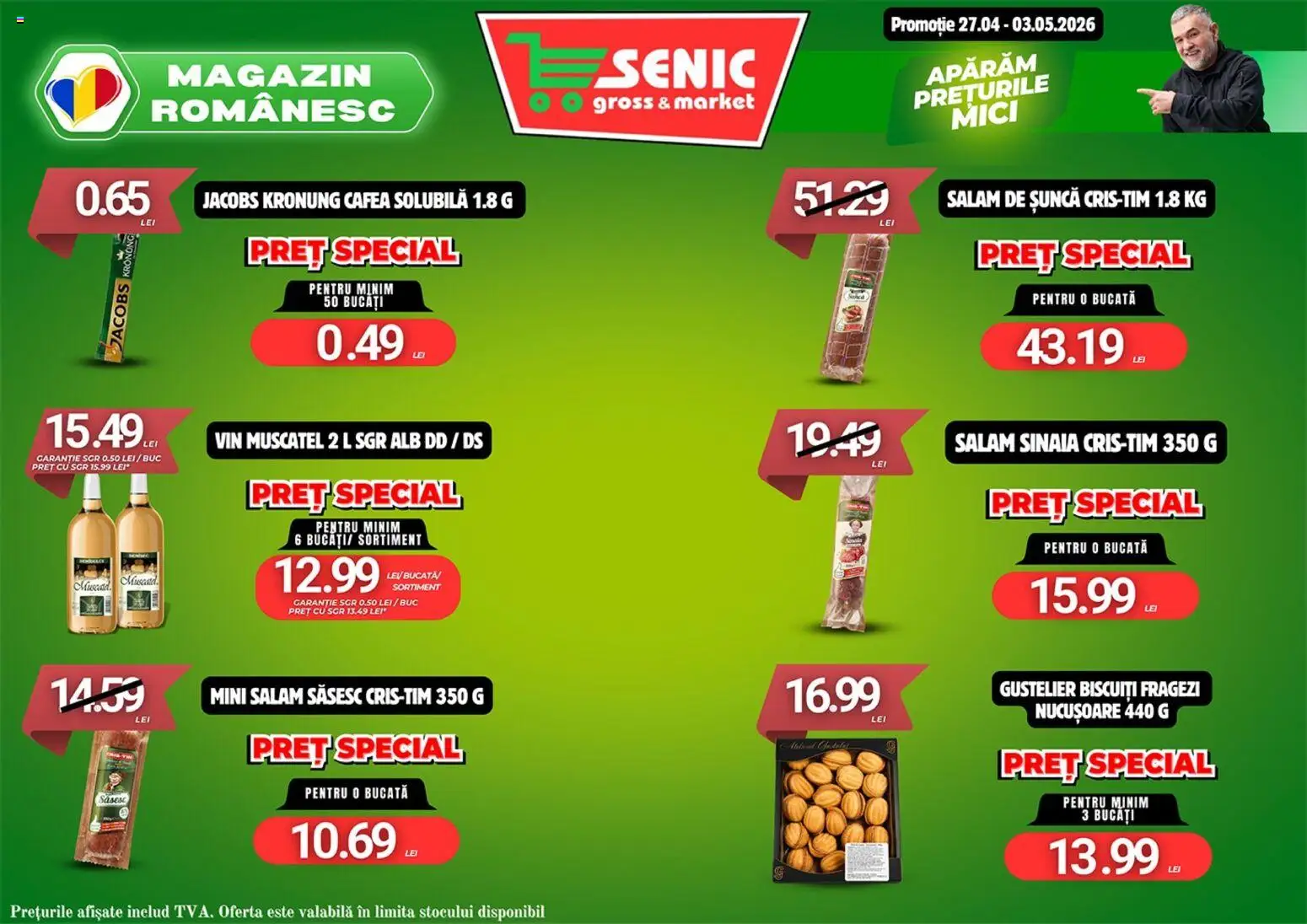 Noul catalog Senic – valabil de la 27.04.2026 | Pagină: 3 | Produse: Köpek çiti, Salam, Vin, Biscuiți