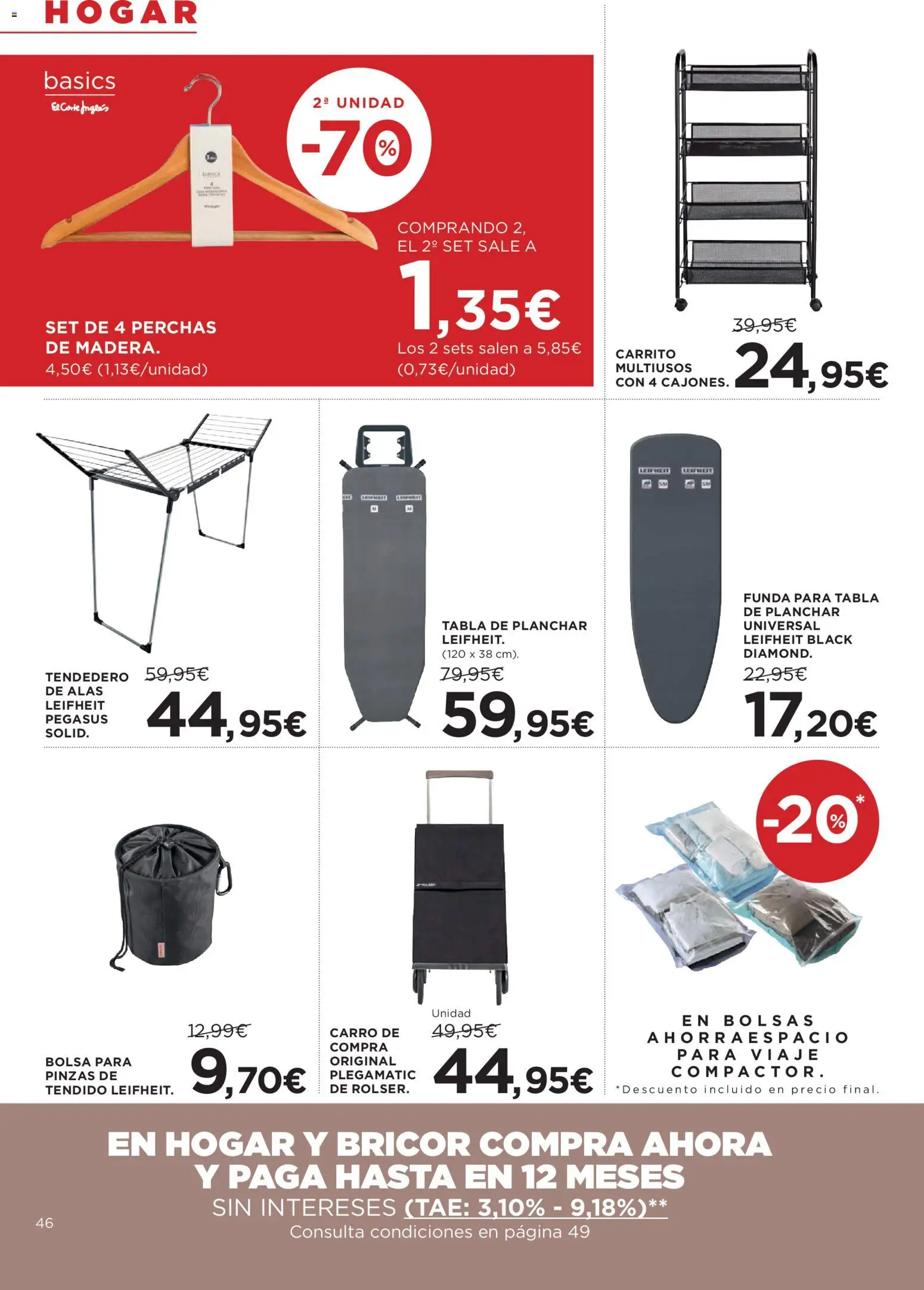 Hipercor catálogo │ válido desde el 25.03.2026 | Página: 46 | Productos: Tendedero, Tabla de planchar, Funda, Bolsa