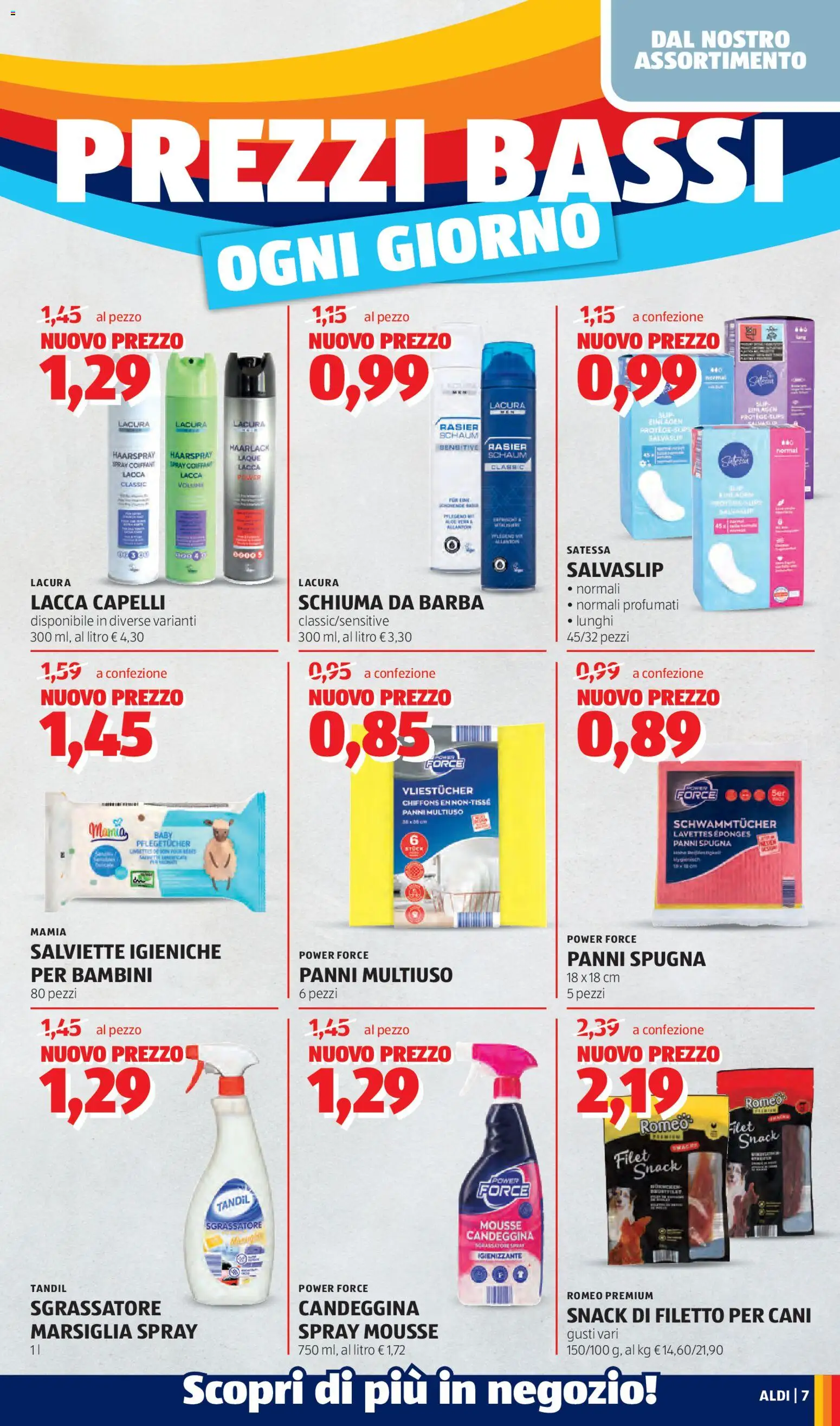 Volantino Aldi del 13.04.2026 | Pagina: 7 | Prodotti: Spugna, Schiuma da barba, Sgrassatore, Slip