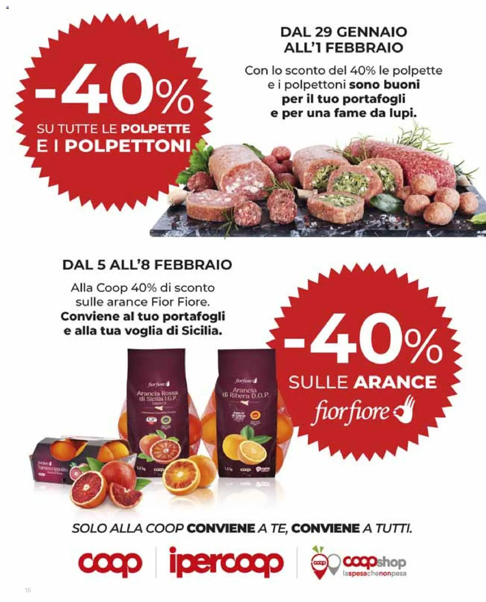 Volantino Ipercoop del 29.01.2026 | Pagina: 16 | Prodotti: Arance, Polpette