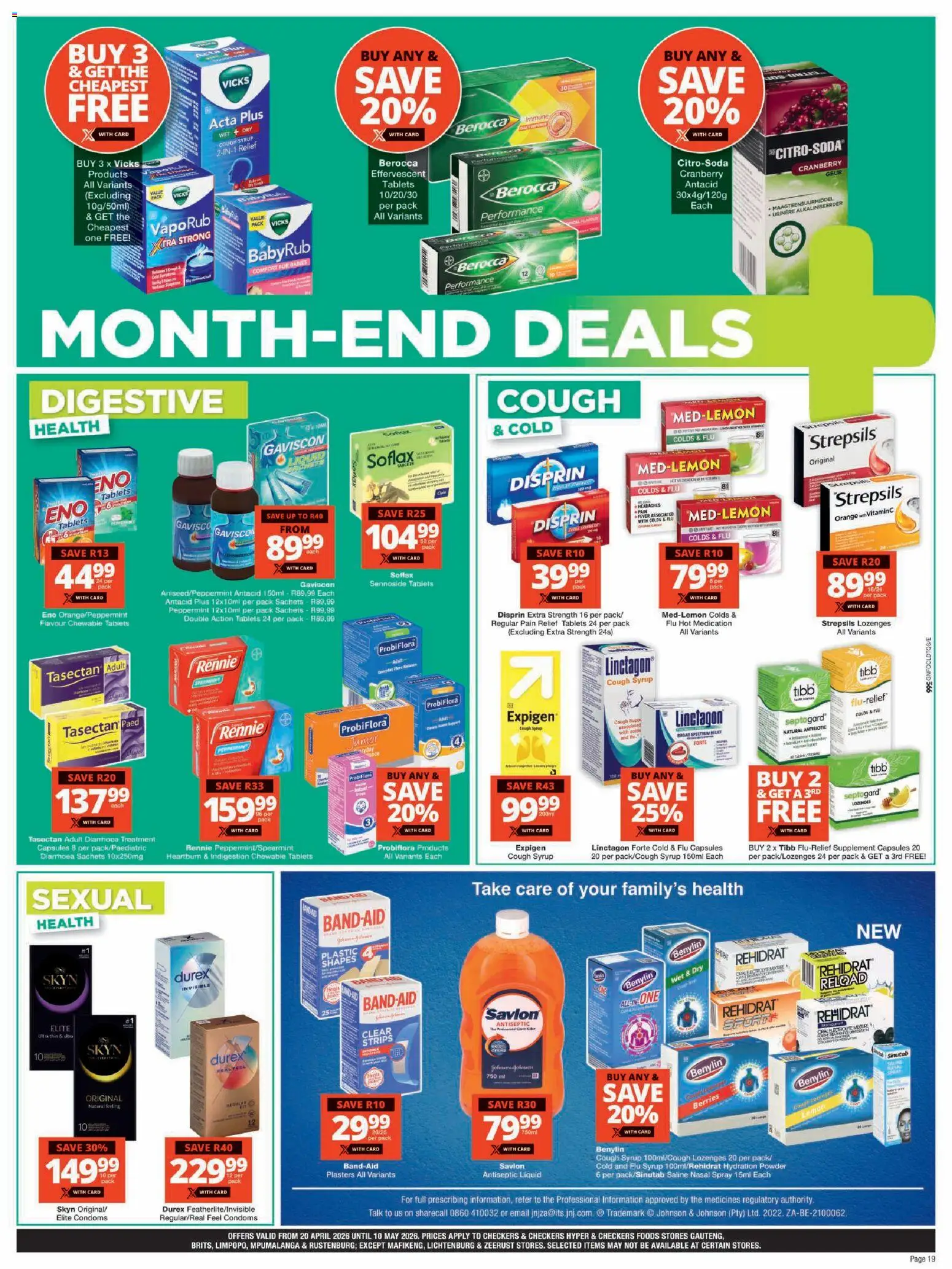 New Checkers catalogue – valid from 20.04.2026 | Page: 19 | Products: Antiseptic liquid, Lozenges, Syrup, Lemon