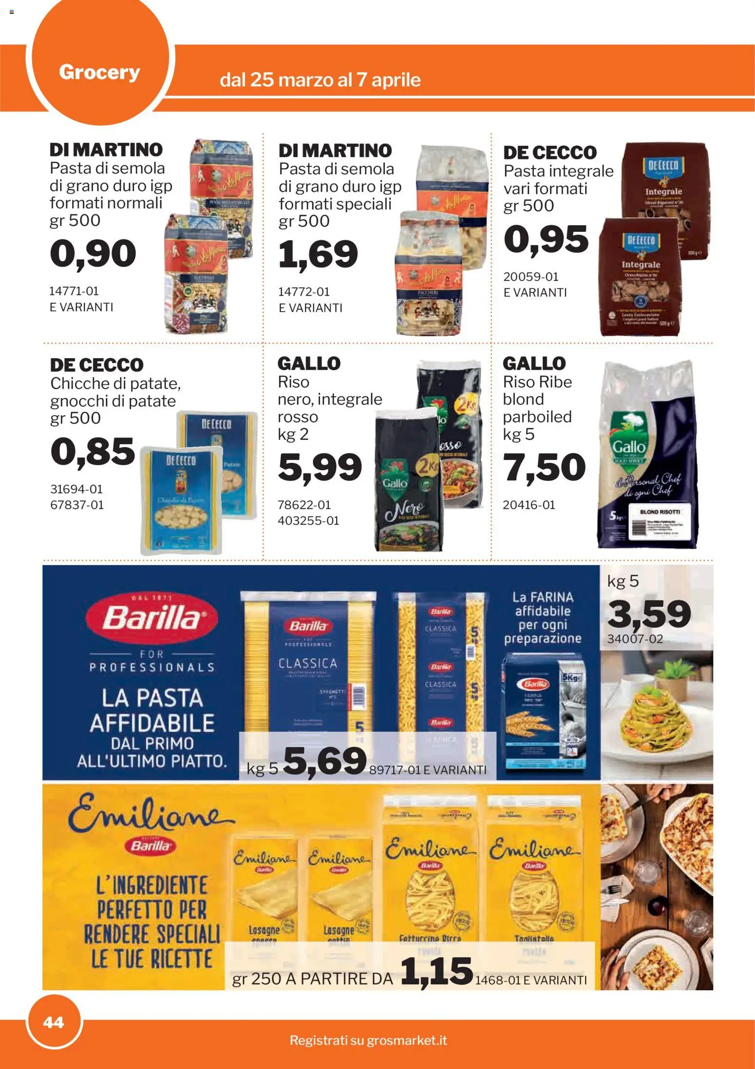 Volantino Sogegross del 25.03.2026 | Pagina: 44 | Prodotti: Birra, Riso, Farina, Pasta