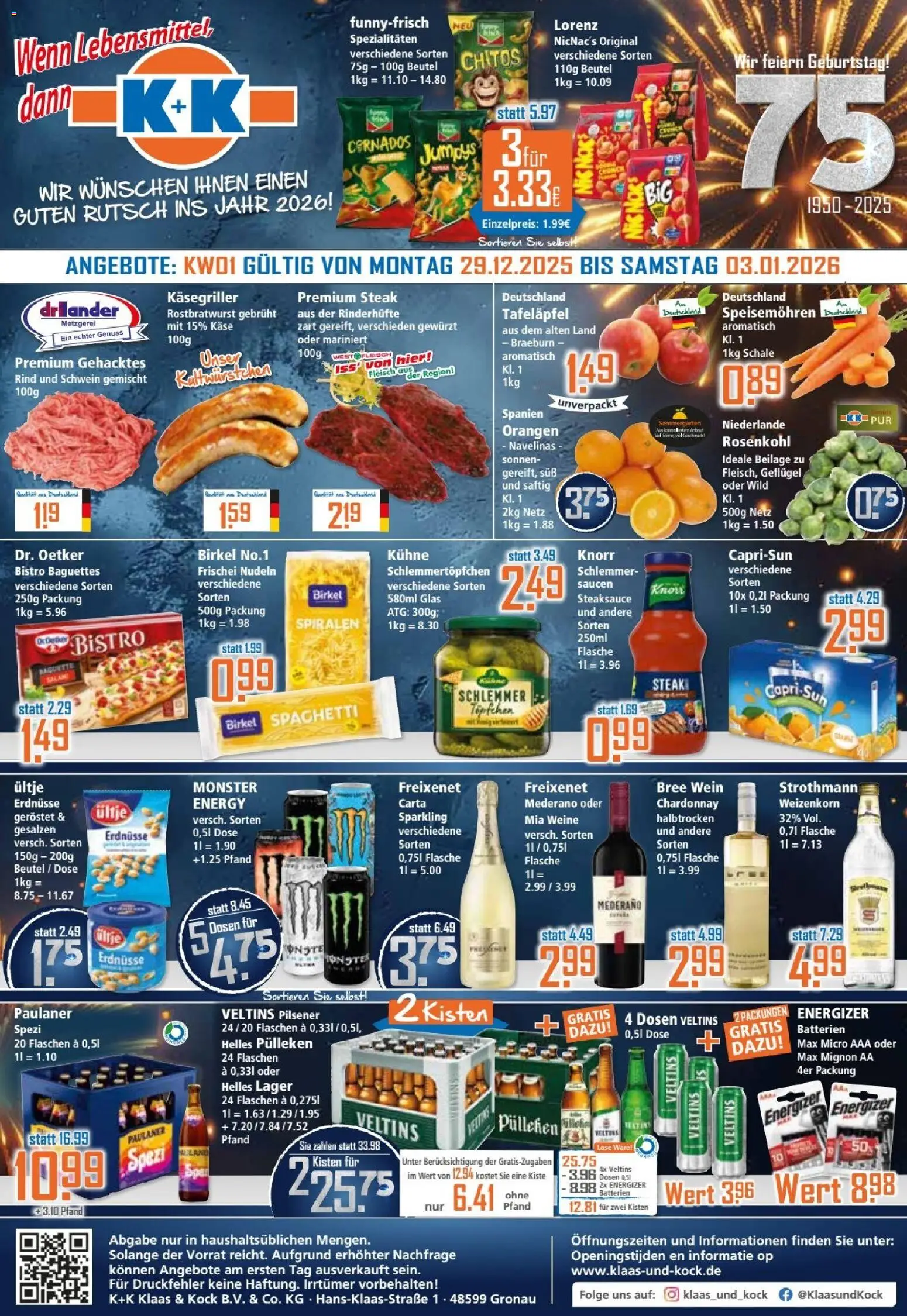 Klaas & Kock Prospekt – gültig ab 29.12.2025 | Seite: 1 | Produkte: Energy, Bree, Knorr, Paulaner