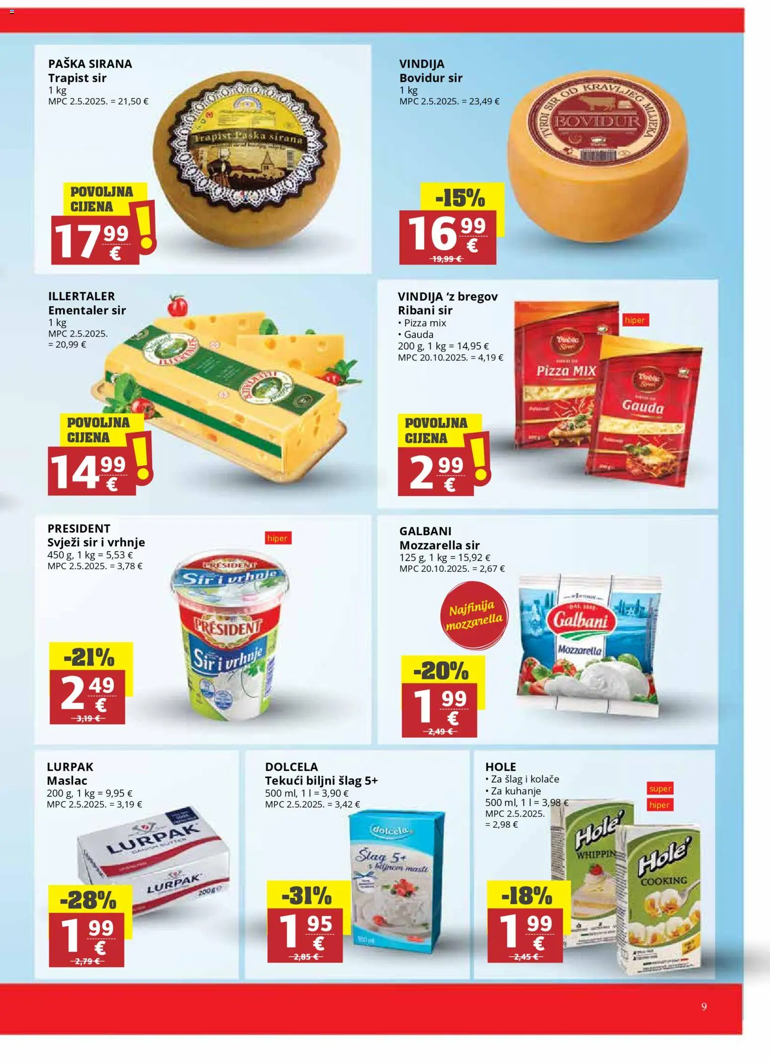 Ultra Gros katalog | vrijedi od 18.02.2026 | Stranica: 9 | Proizvodi: Vindija, Mozzarella, Gauda, Maslac