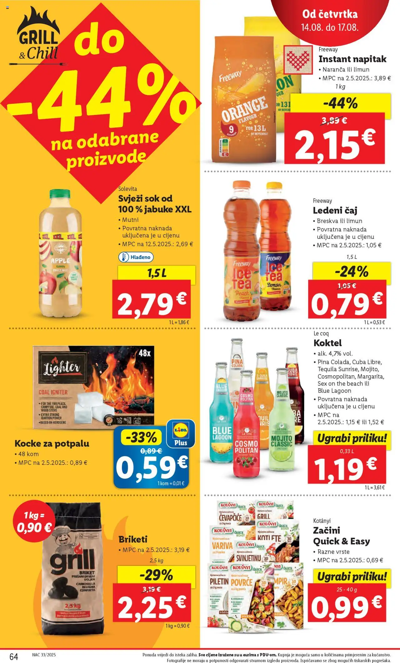 Lidl katalog | vrijedi od 11.08.2025 | Stranica: 64 | Proizvodi: Kocke za potpalu, Jabuke, Ledeni čaj, Briketi
