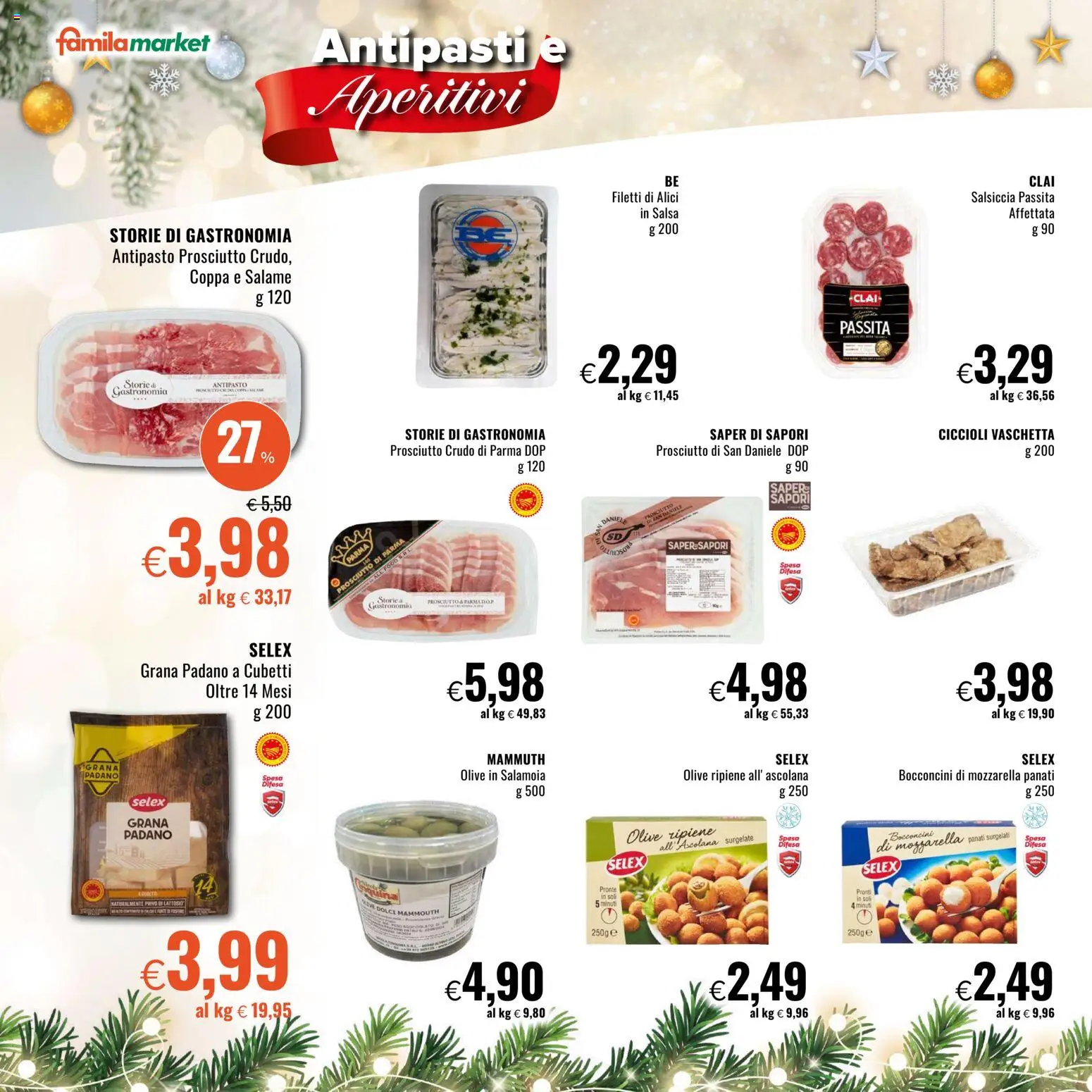 Volantino Famila del 11.12.2025 | Pagina: 2 | Prodotti: Prosciutto di Parma, Prosciutto, Salsiccia, Alici
