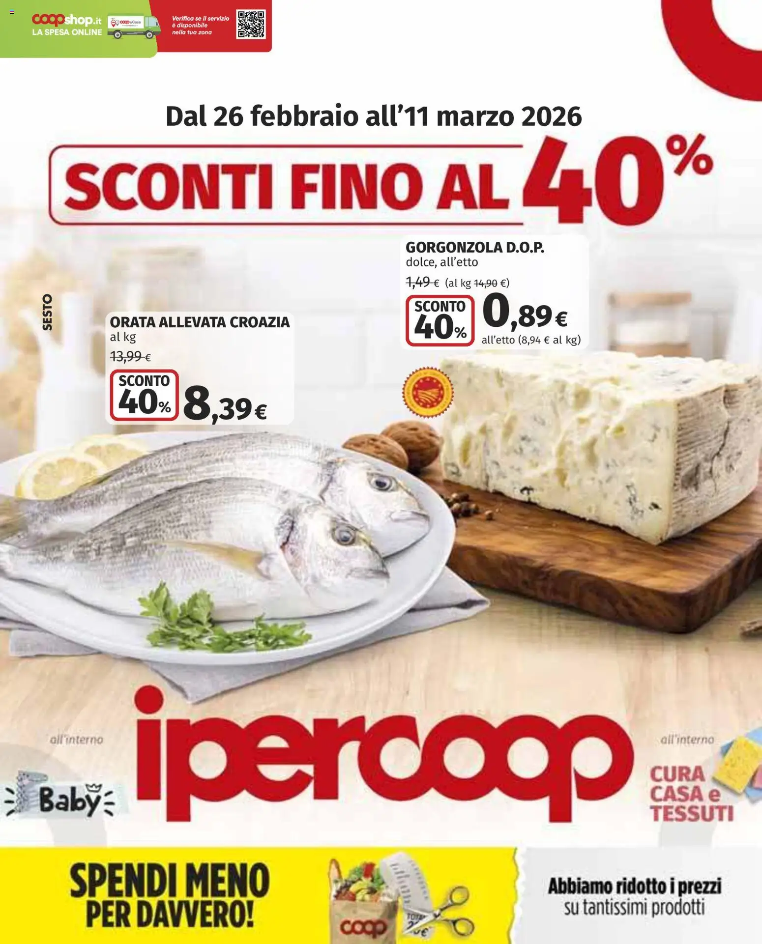 Volantino Ipercoop del 26.02.2026 | Pagina: 1 | Prodotti: Orata, Gorgonzola