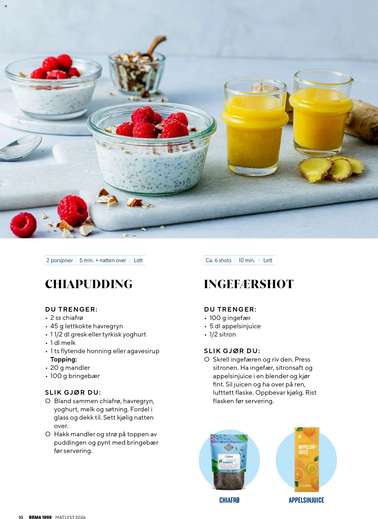 {H1} | Side: 10 | Produkter: Melk, Yoghurt, Havregryn, Mandler