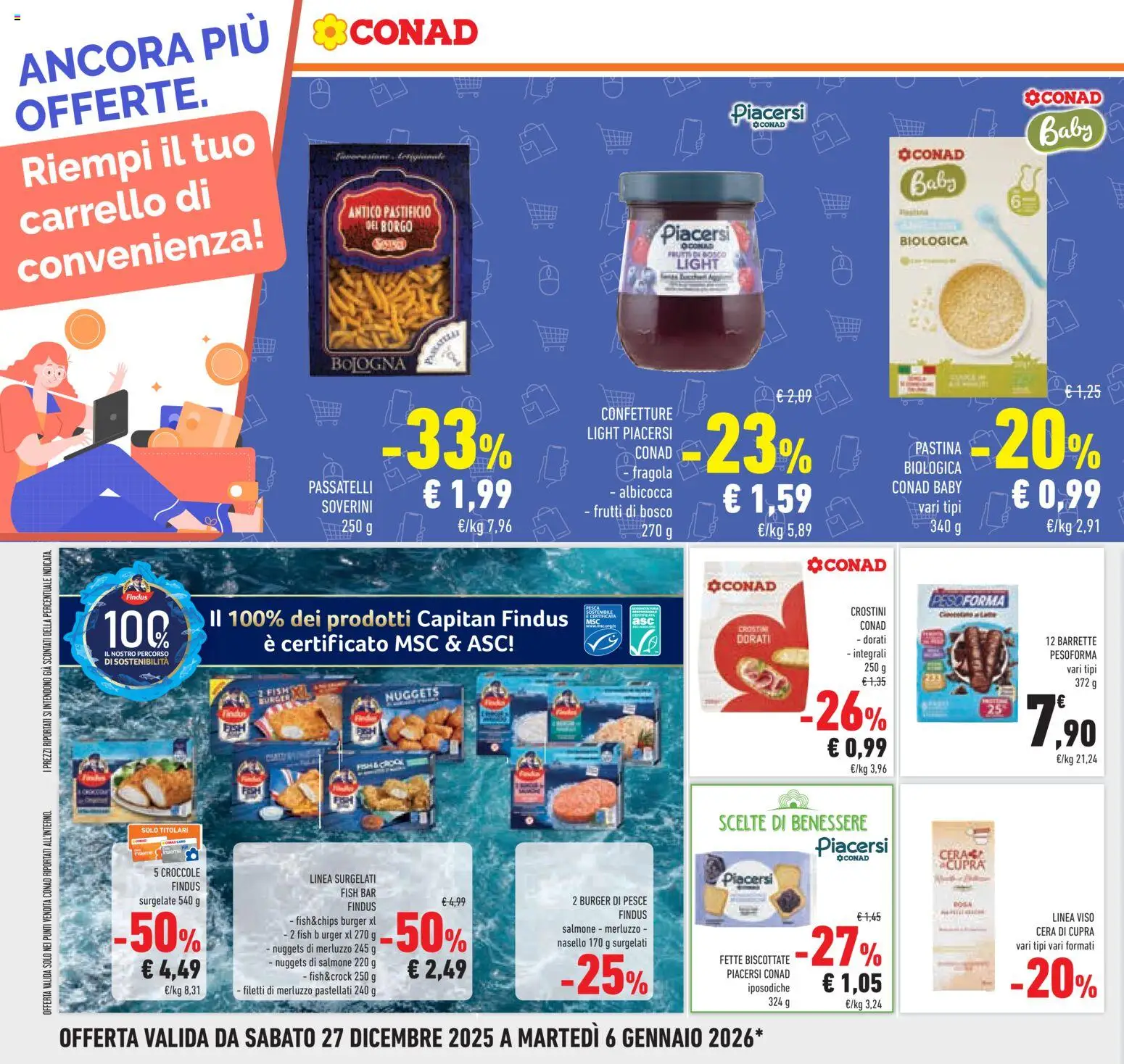 Volantino Conad del 27.12.2025 | Pagina: 32 | Prodotti: Salmone, Pesce, Pasta, Carrello
