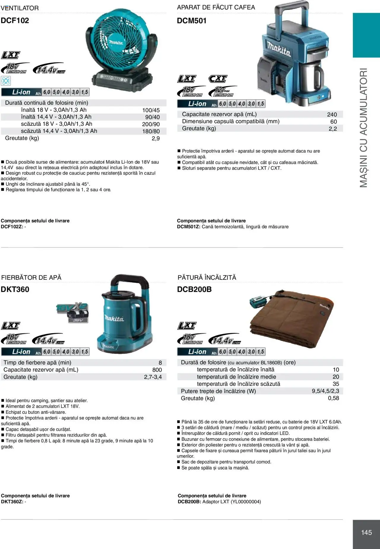 Noul catalog Makita – valabil de la 08.01.2025 | Pagină: 145 | Produse: Adaptor, Pătură, Baterie, Apă