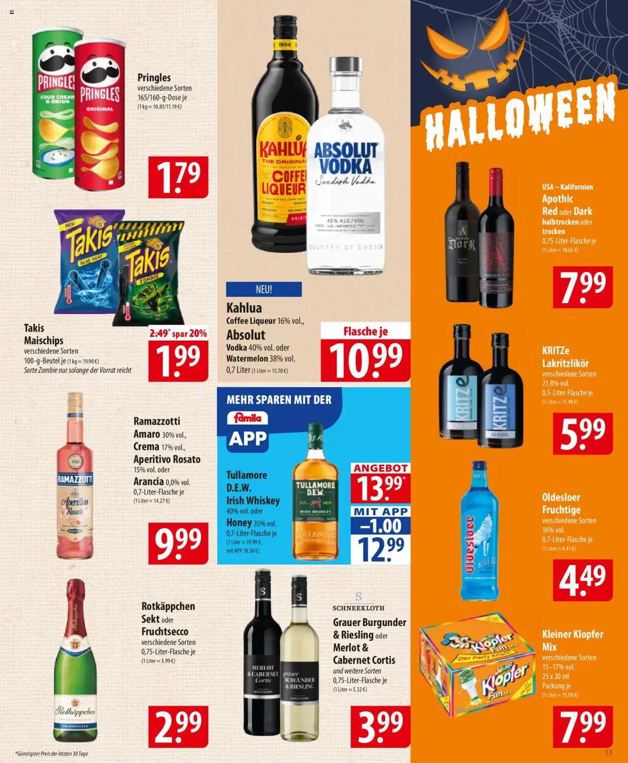 Famila Prospekt 	 – gültig ab 27.10.2025 | Seite: 13 | Produkte: Sekt, Vodka, Pringles, Ramazzotti