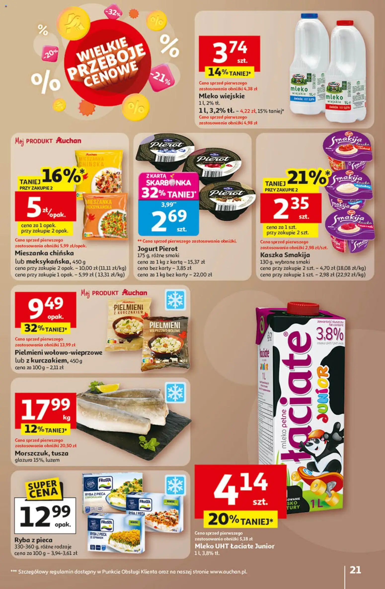 Auchan Gazetka - Wielkie Przeboje Cenowe Hipermarket od 02.01.2026 | Strona: 21 | Produkty: Mieszanka chińska, Mleko, Jogurt, Ryba